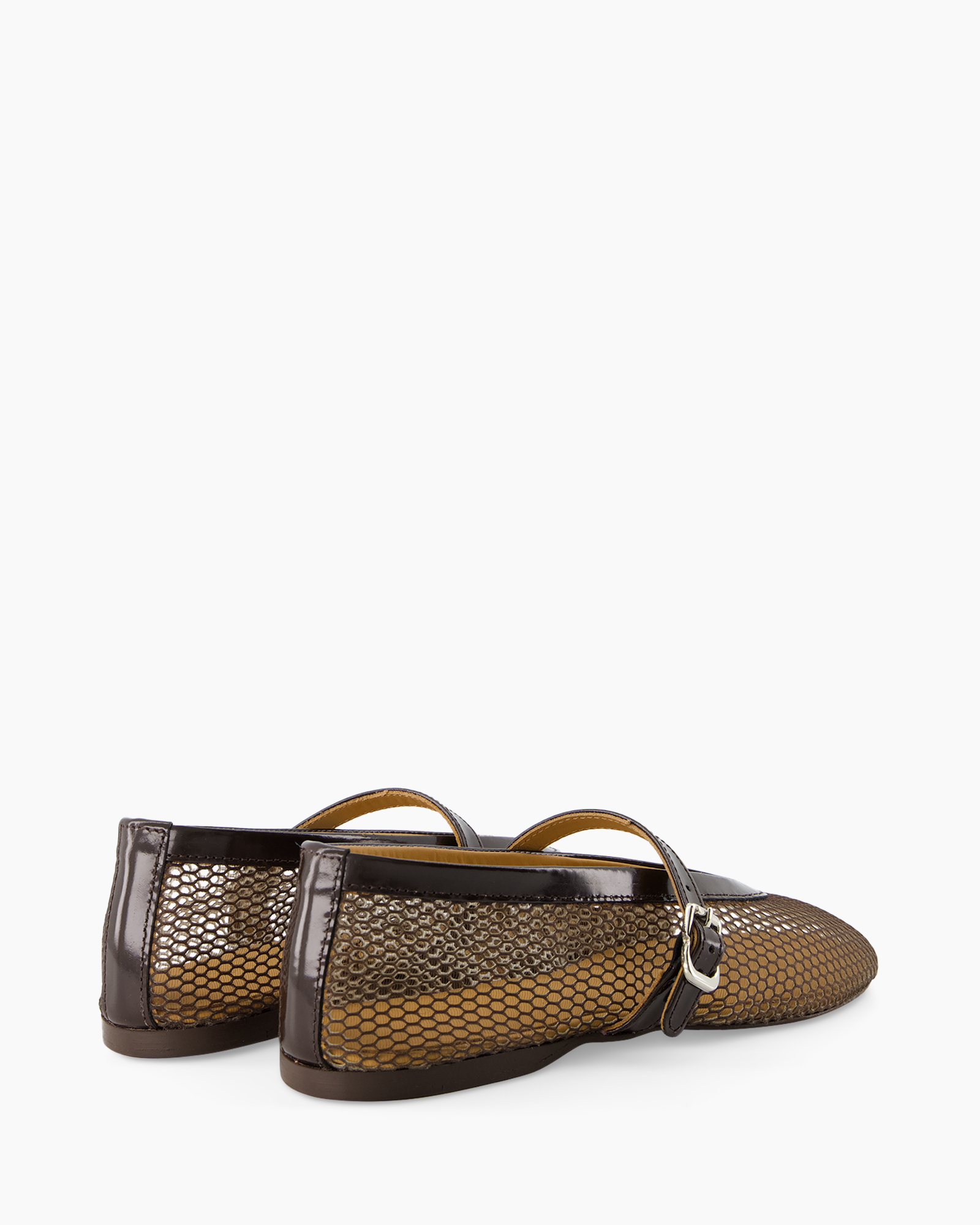 flat shoes, mesh pattern, slipper, ballet flat, two-tone brown