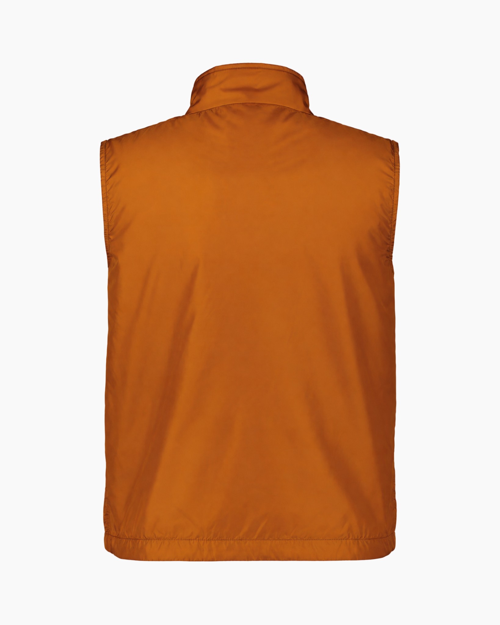 geverfde puffer?, mouwloze jas, rits voorzijde, oranje, zachte stof