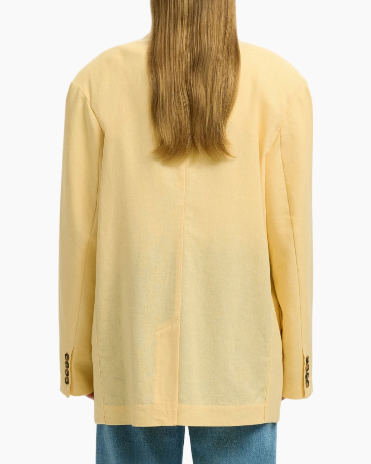 blazer, lange mouwen, beige, linnen, lose pasvorm