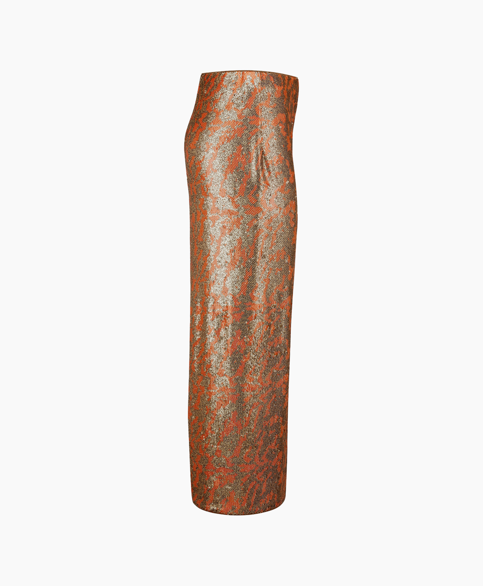 maxi rok, metallic, slangenprint, oranje, lang