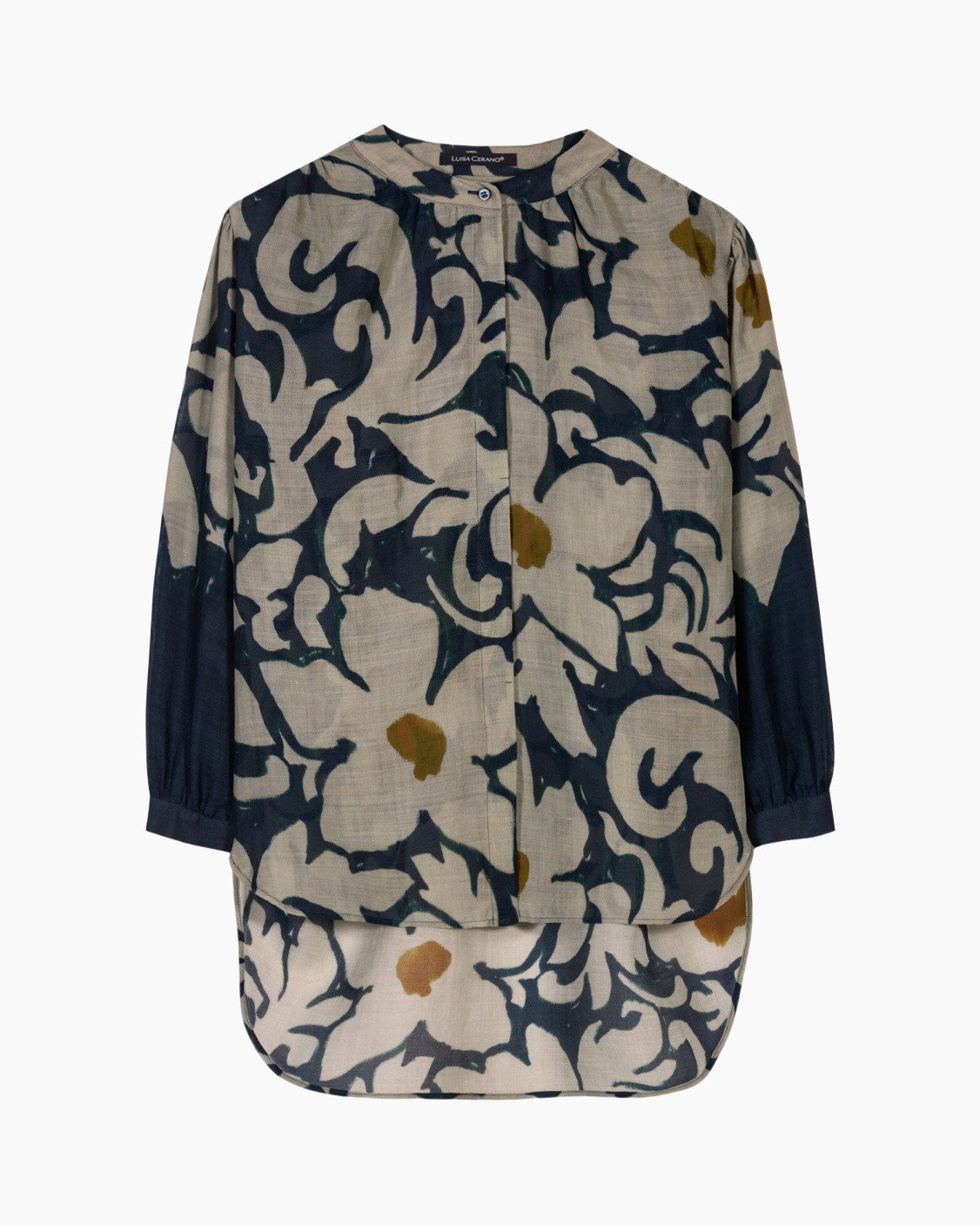 blouse, lange_mouw, abstract_patroon, linnen, beige_navy