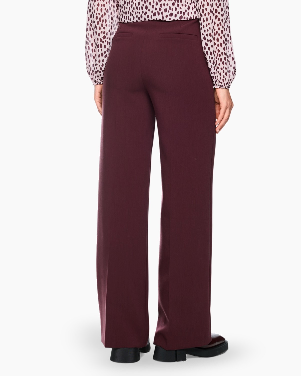 wijdte broek, bordeaux, hoog taille, pantalon, plooien