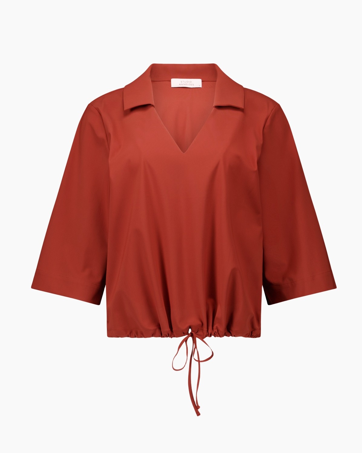 hemd, blouse, trekwijd, drie vierde mouw, roestkleur