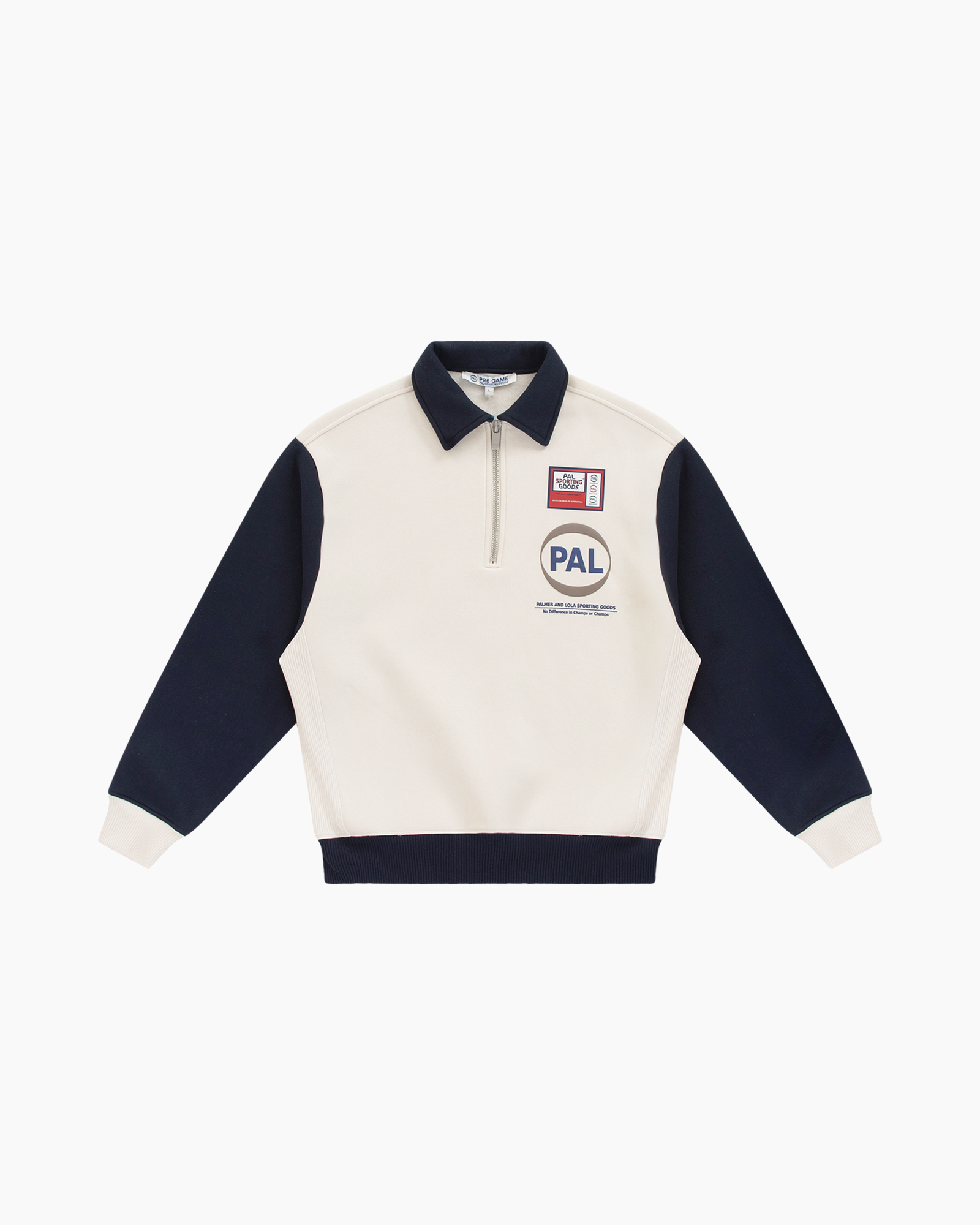 kleurblok, kraagloze-broek, ritssluiting, logo, polosweatshirt