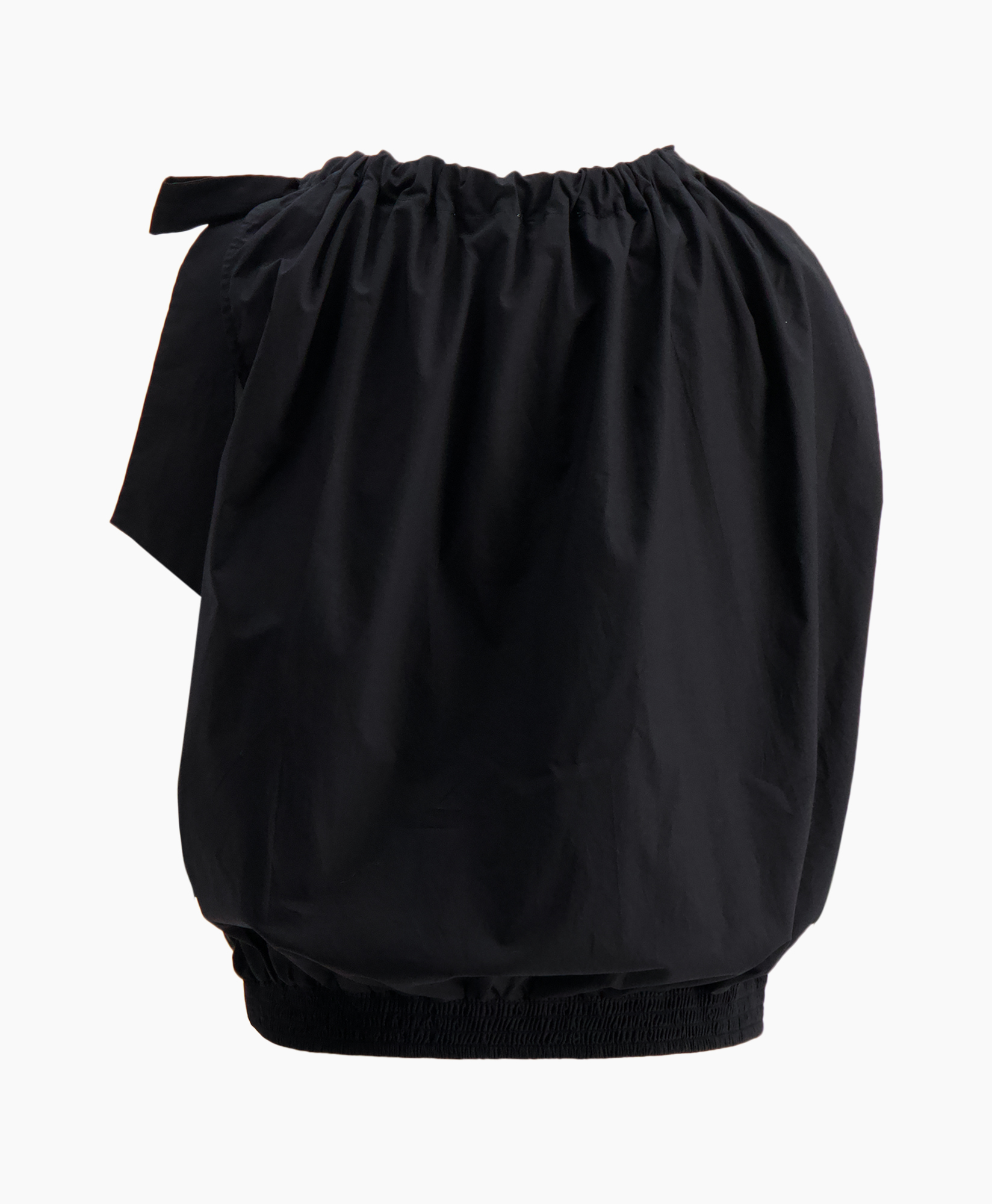 blouse, off-shoulder, black, puff-sleeve, elastic-bottom