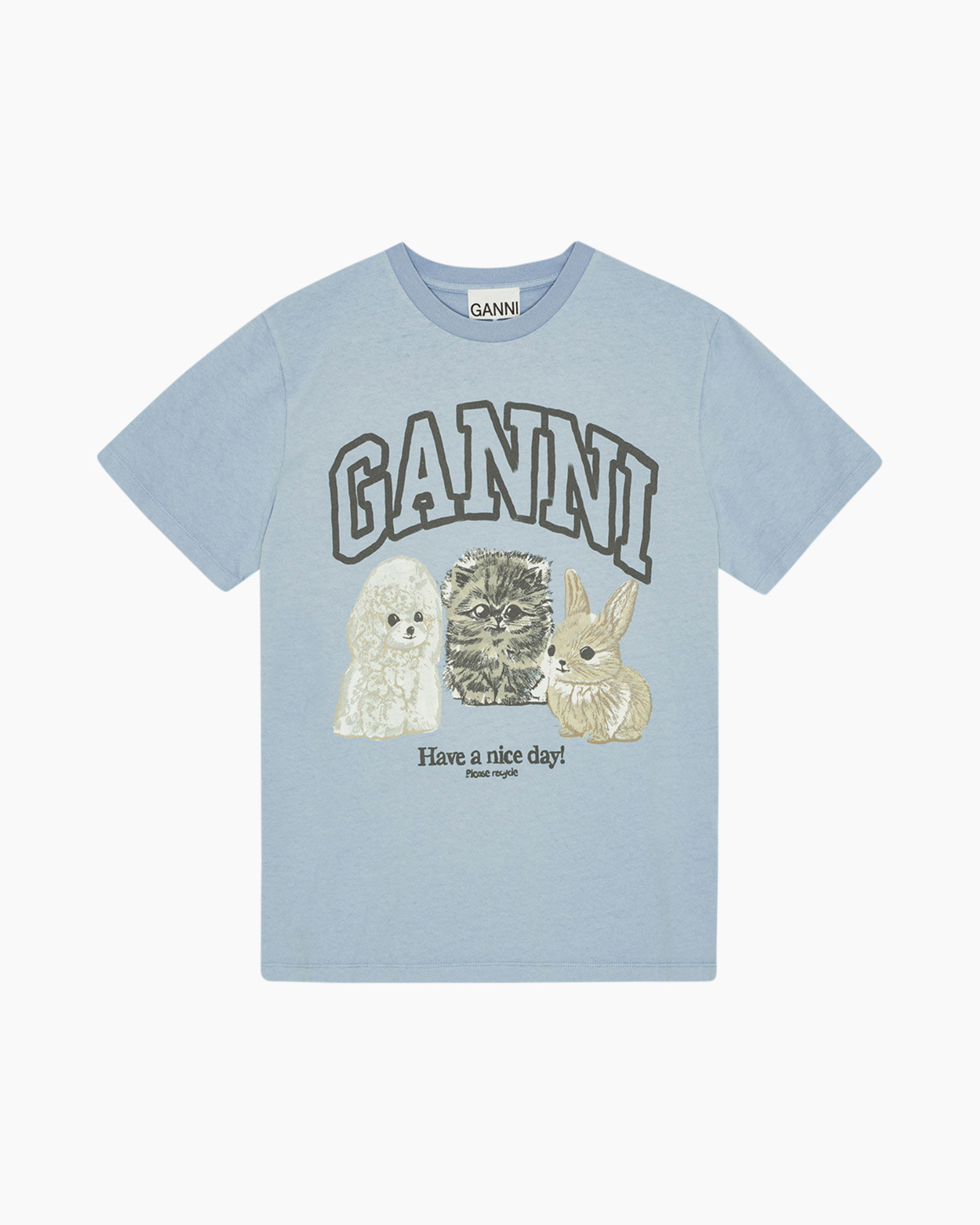 T-shirt Korte Mouw Basic Cotton Jersey Animals Rel Blauw