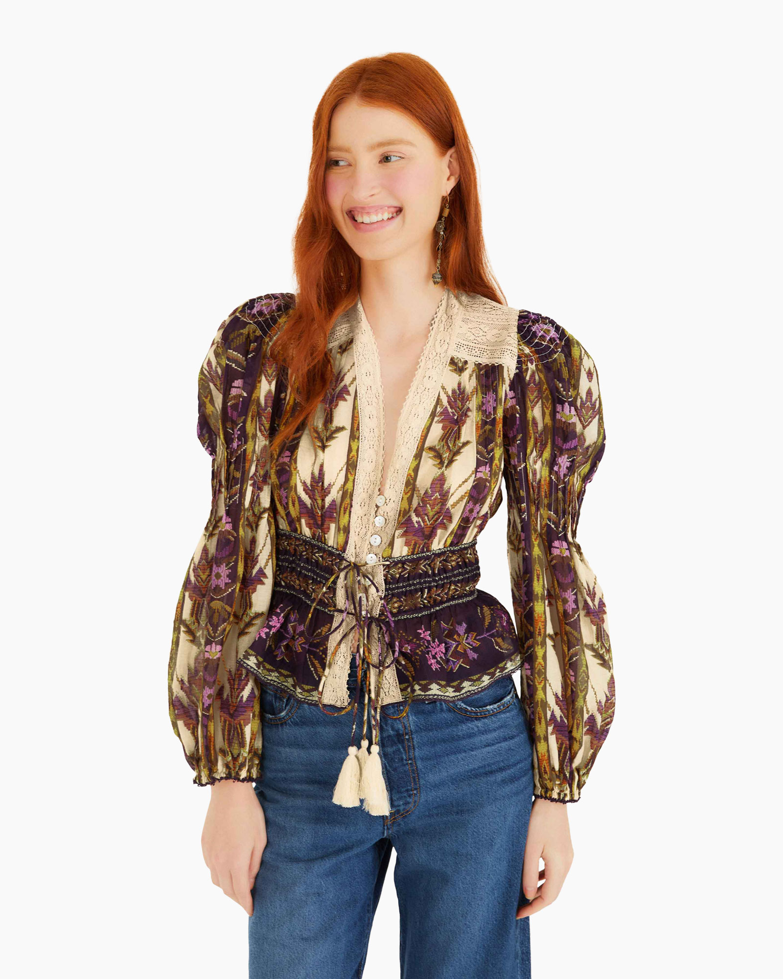 Blouse Embroidered Tapestry Long Sleeve Zand