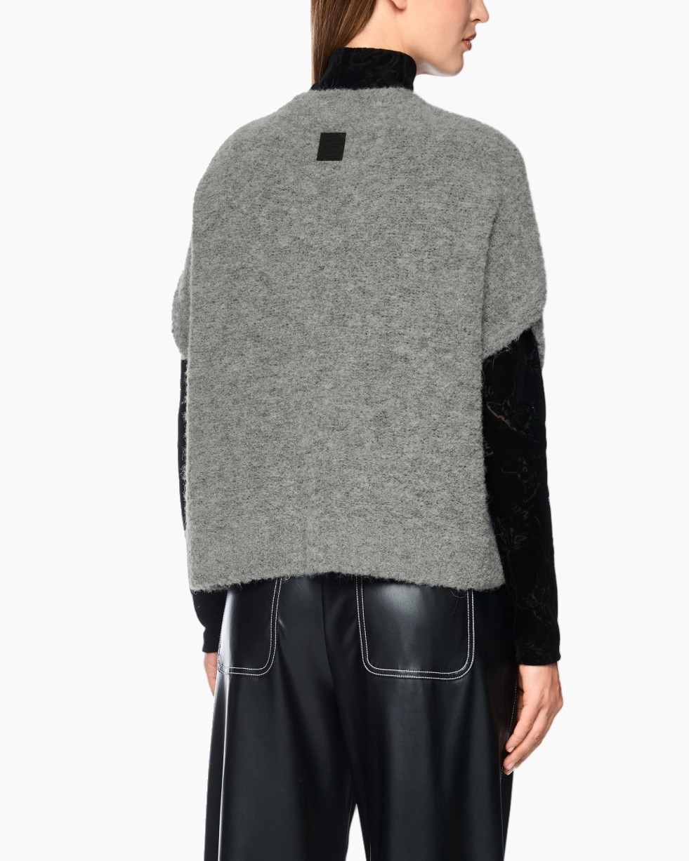 grijze cardigan, brei-vest, knopen voorzijde, oversized, textured stof