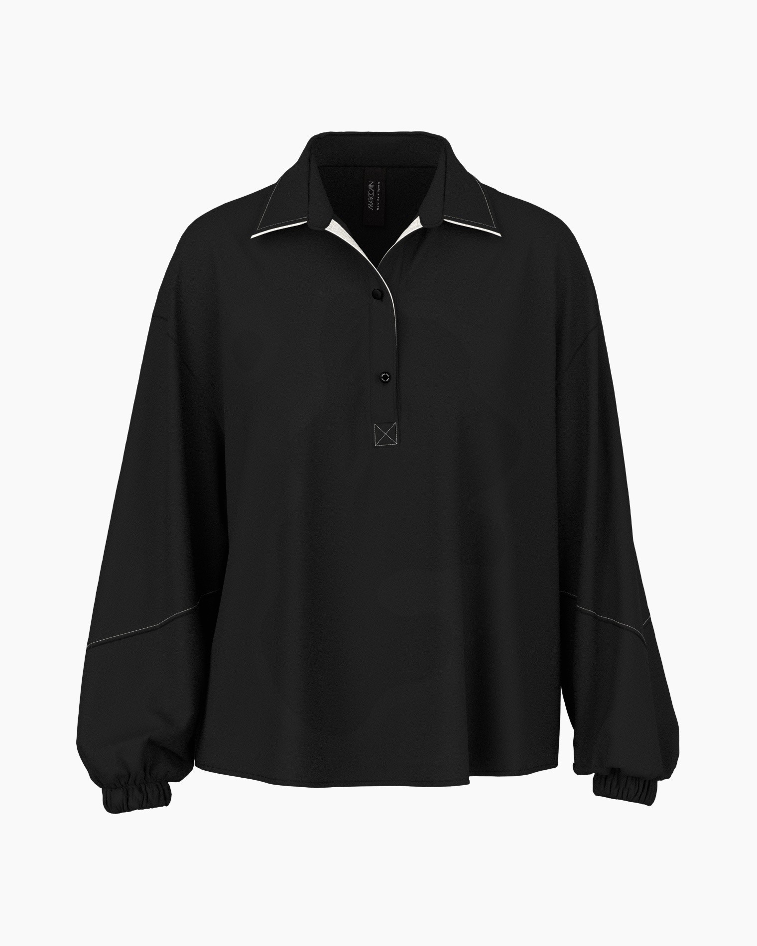 poloshirt, zwart shirt, lange mouwen, kraag, knopen】