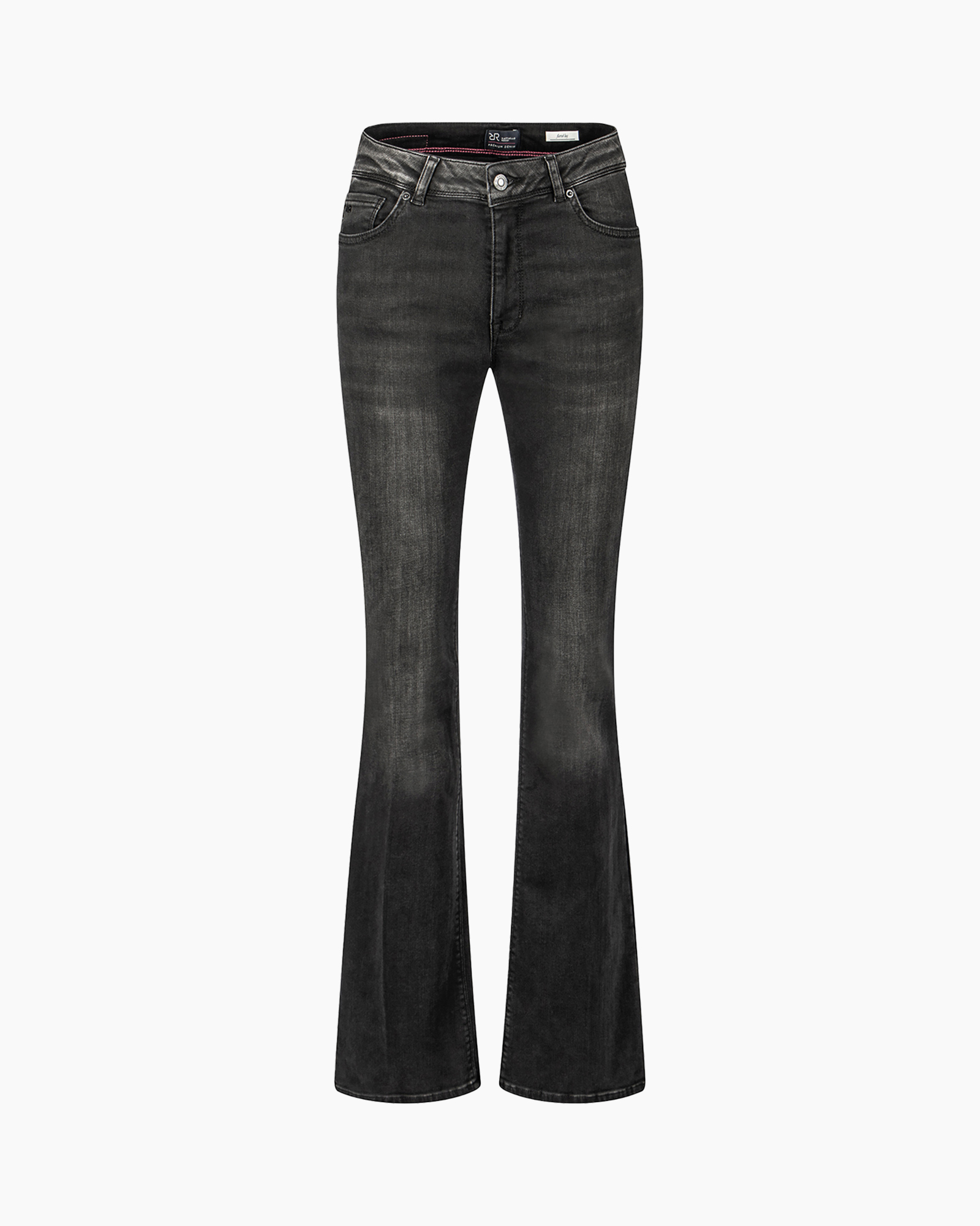 spijkerbroek, flare jeans, denim, versleten, zwartwassen