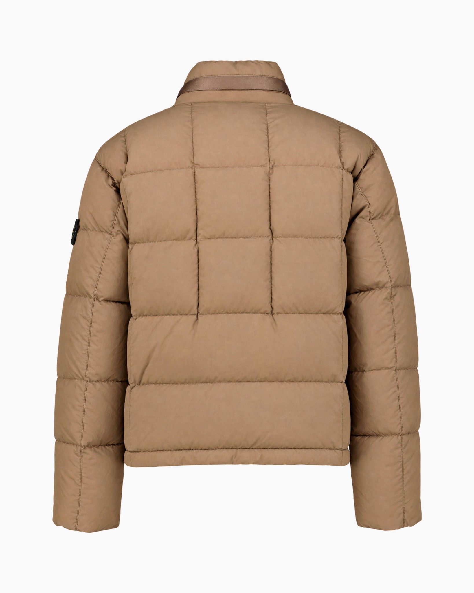 donsjas, gestikt, tan, hoge kraag, ritssluiting, jacke mit Daunen, gepufferte Mantel, winterouterwear, hoher kraag, beige