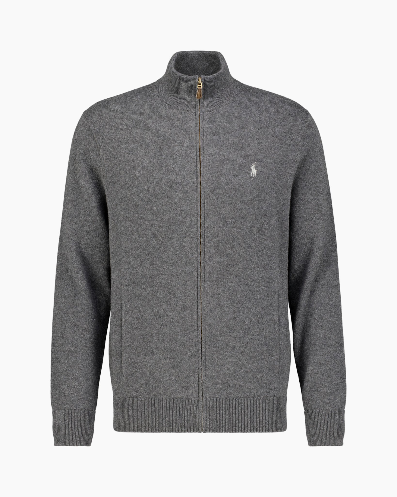 vest met rits, opstaande kraag, grijze trui, lange mouwen