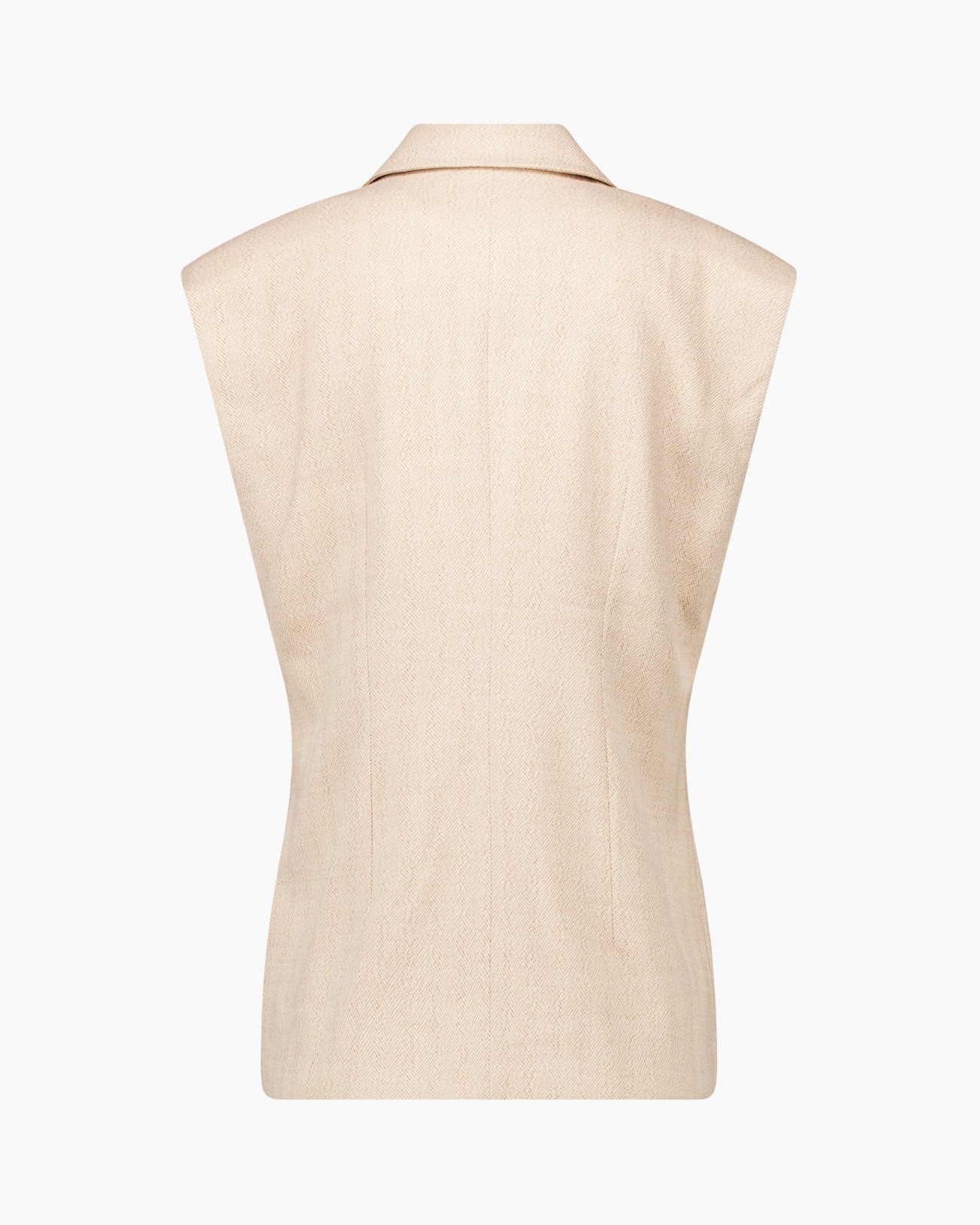 beige, mouwloos, vest, kraag, geweven