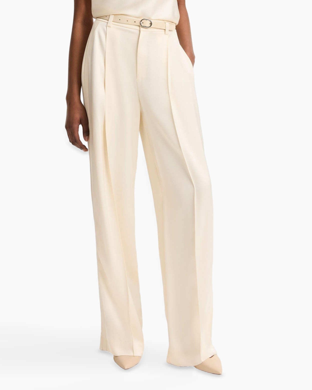 broeken, wijd uitlopend, crème, broek, riem