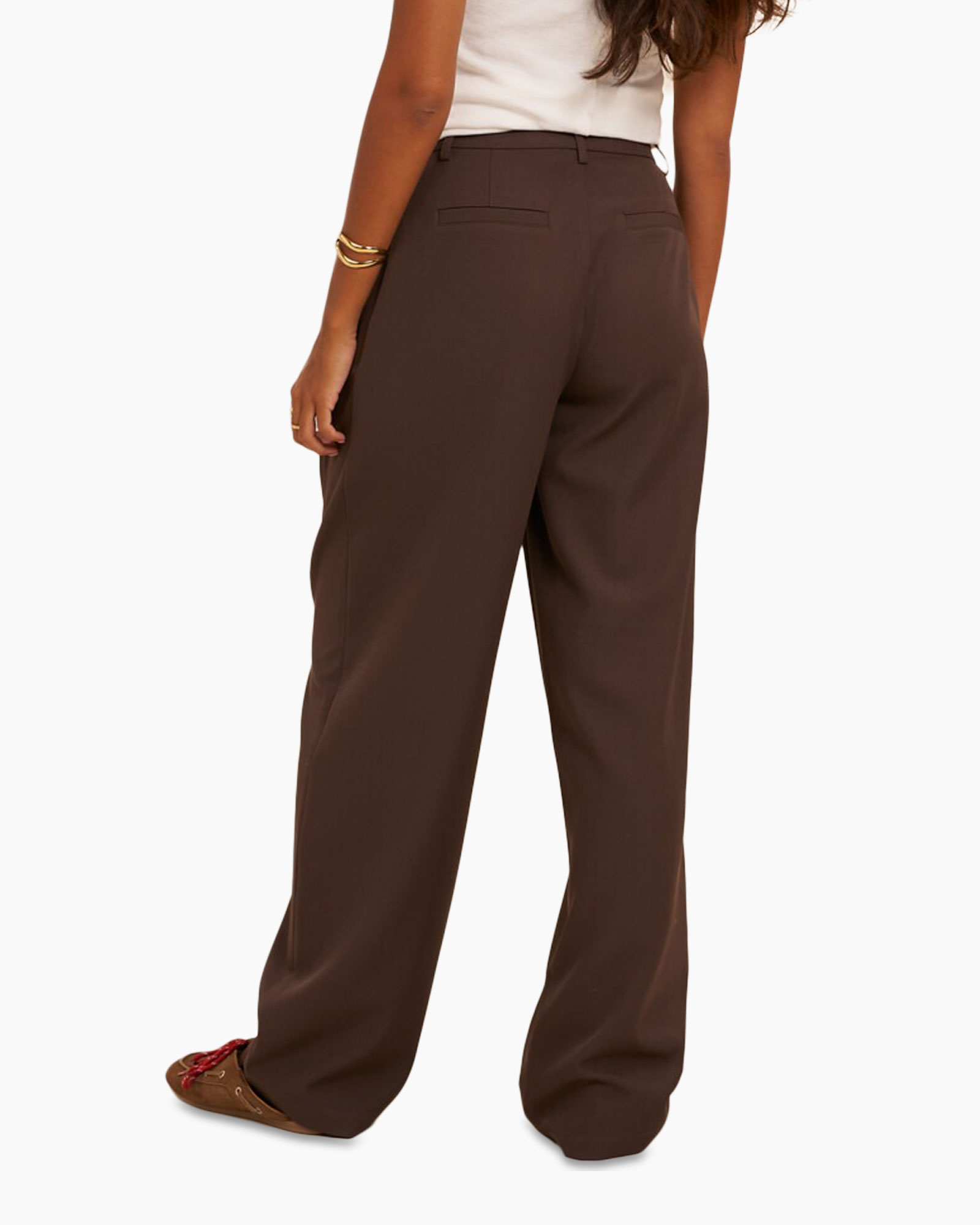 broek, wijderep, bruin, plooien, riempje