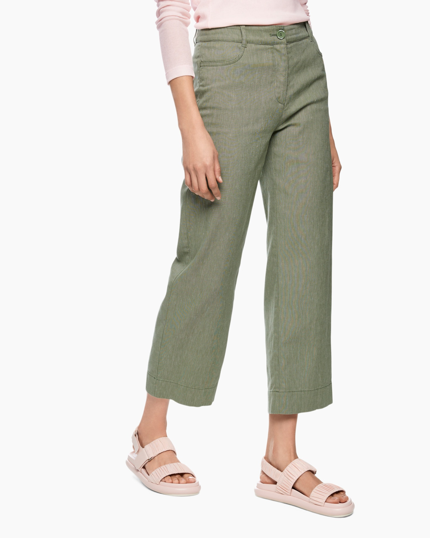 pants, wide-leg, olive-green, linen-look, calf-length