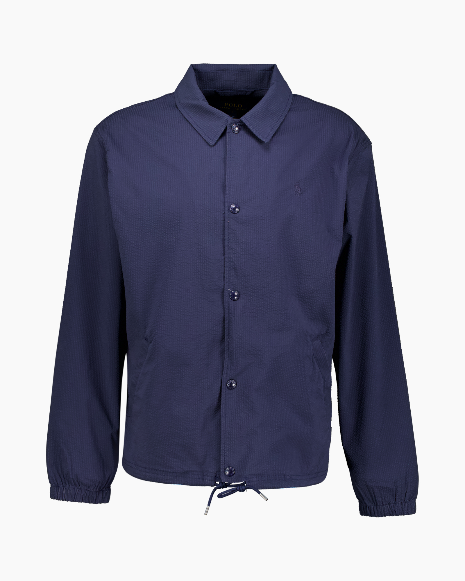 jacket, windbreaker, navy, drawstring, long sleeves