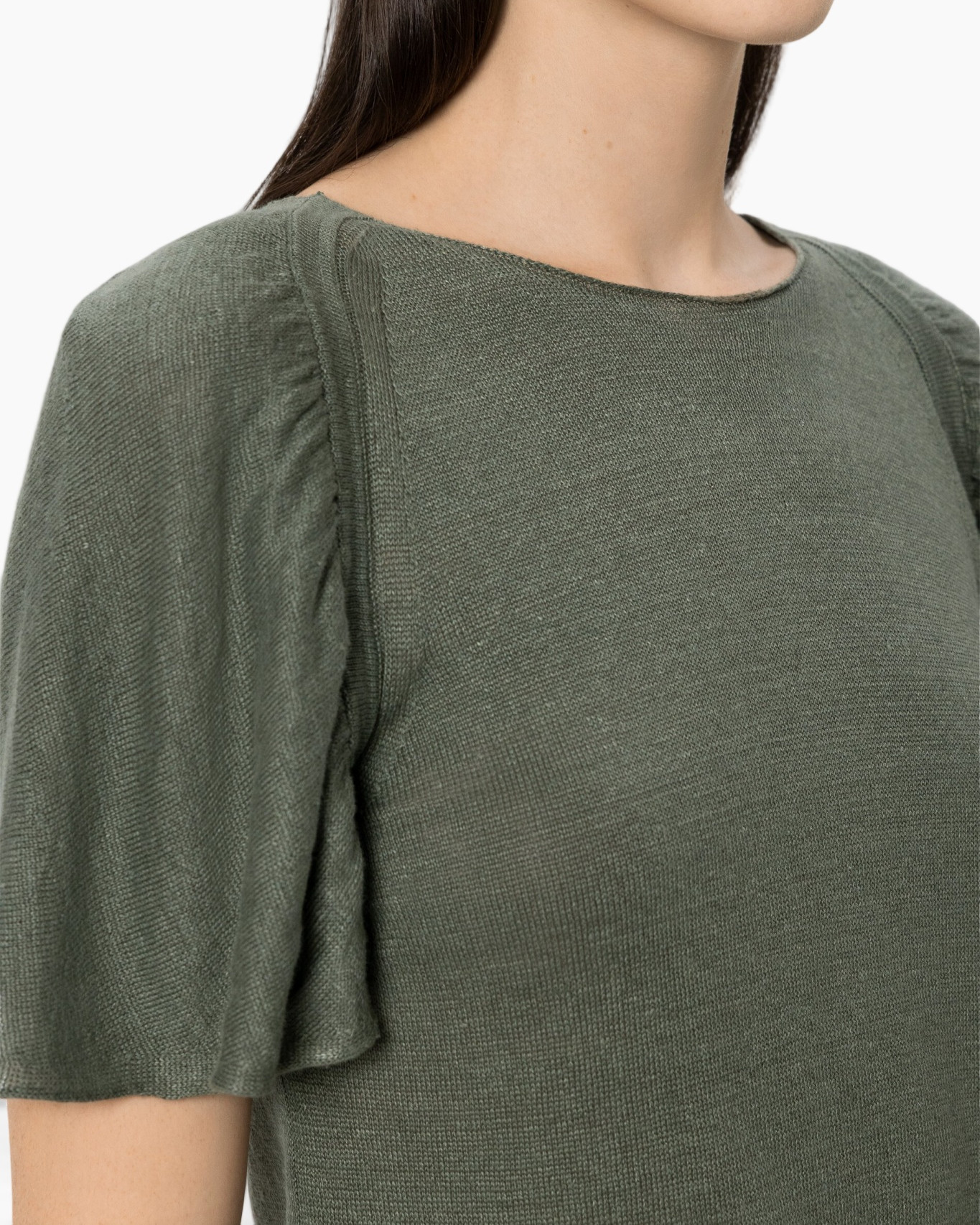 jurk, top, brei, korte-mouw, olijfgroen