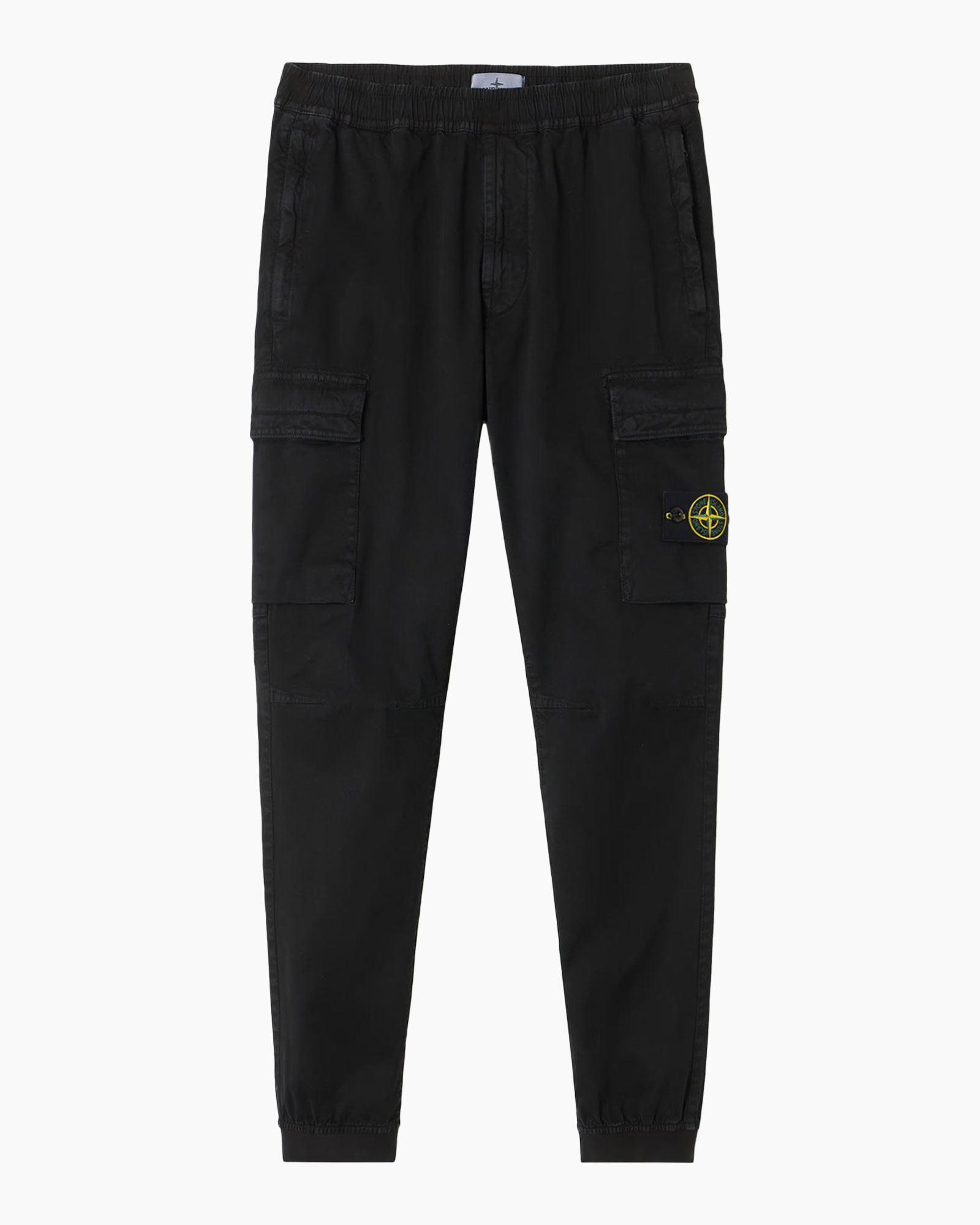 broek, cargobroek, zwart, enkelband, zak, logo patch