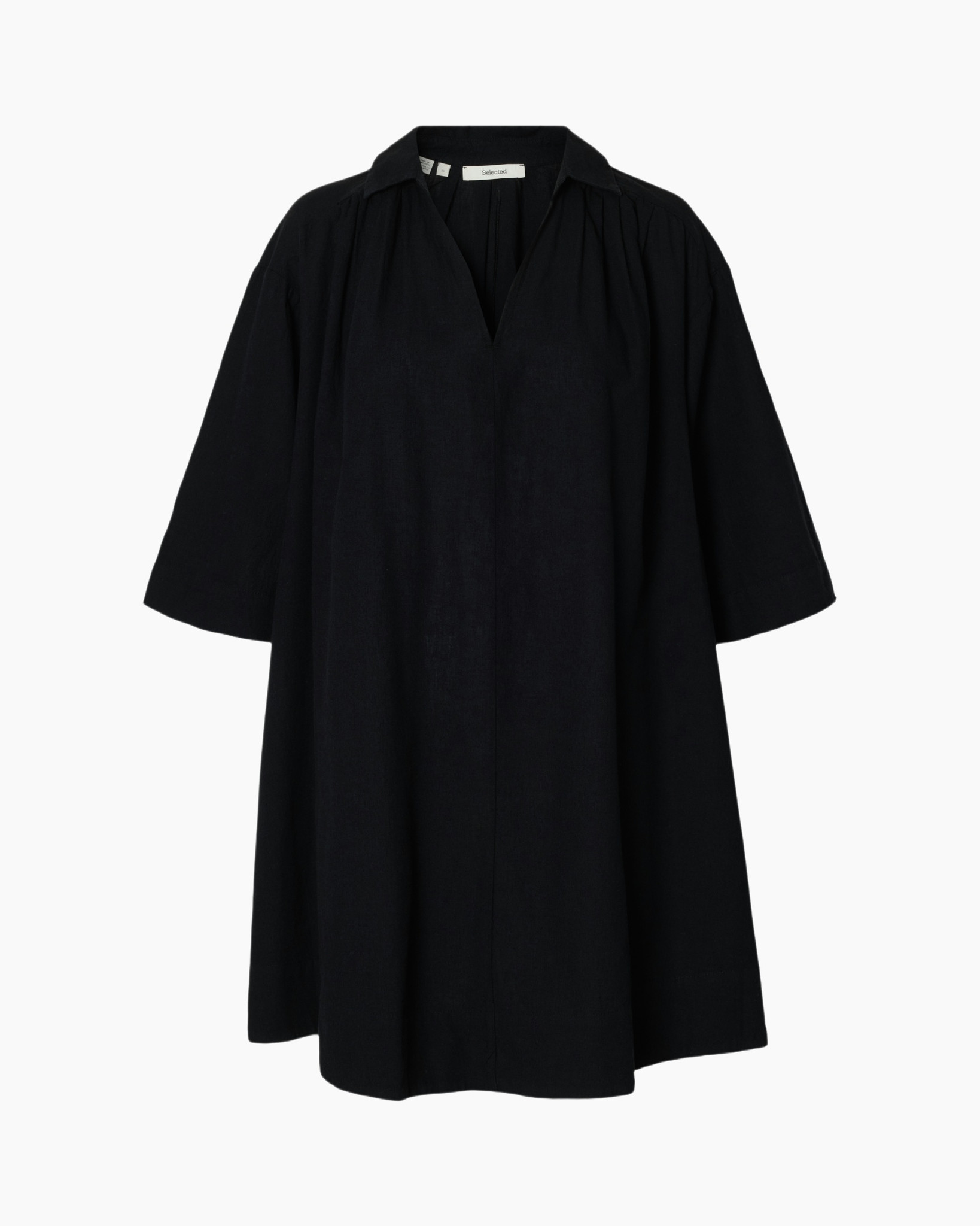 jurk, zwart, los, linnen, V-hals