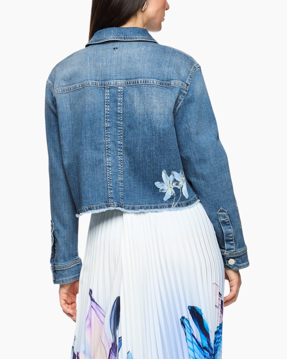 denim jacket, embroidery, blue, long sleeve, collared