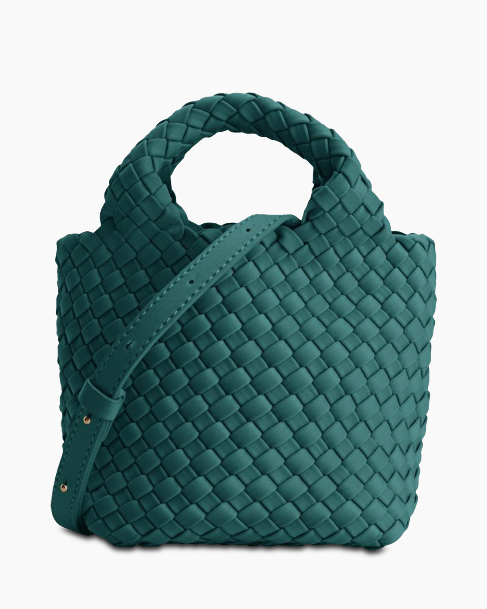 handbag, woven, teal, bucket bag, soft fabric