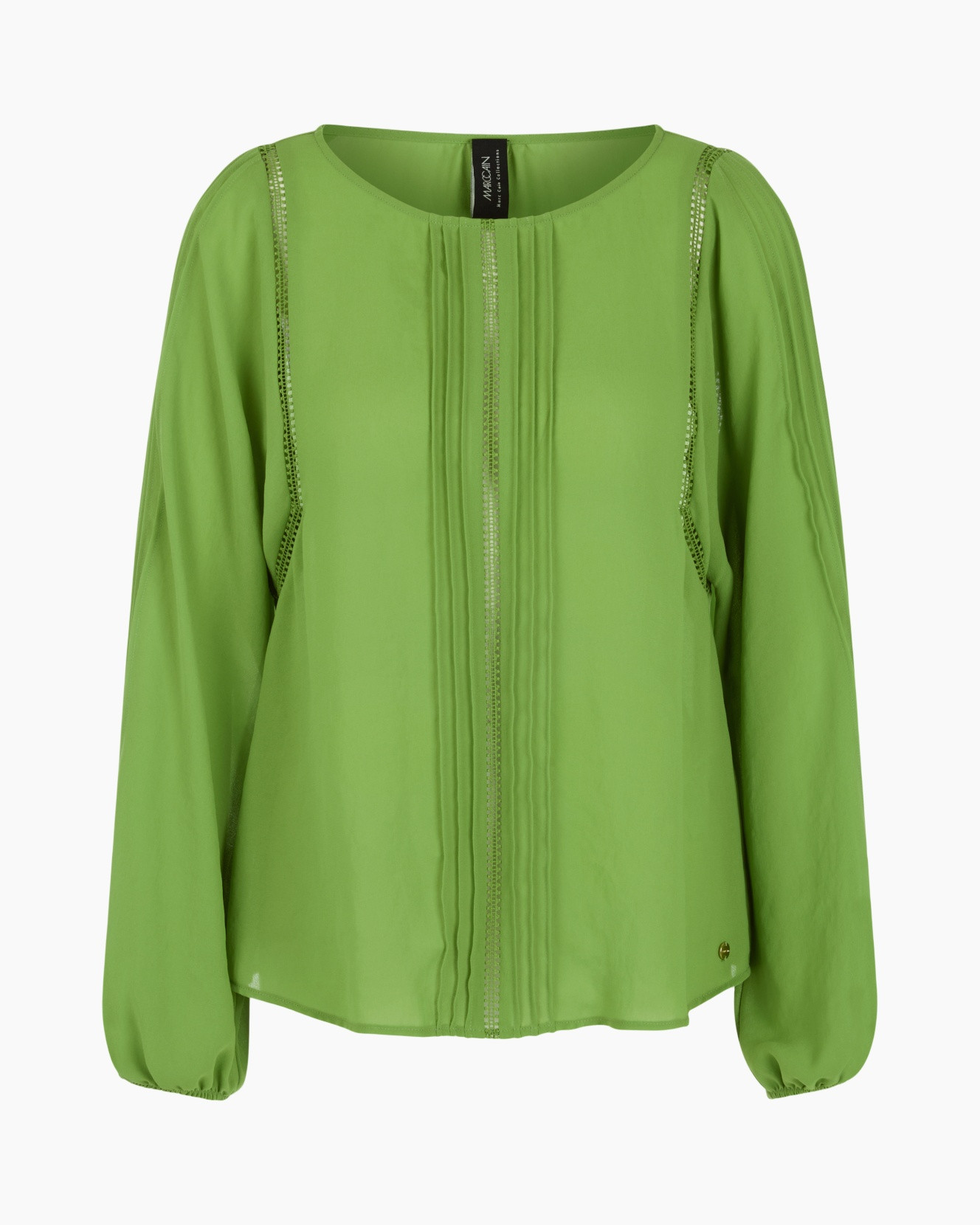 groen, blouse, lange mouwen, plooien, elastische cuff