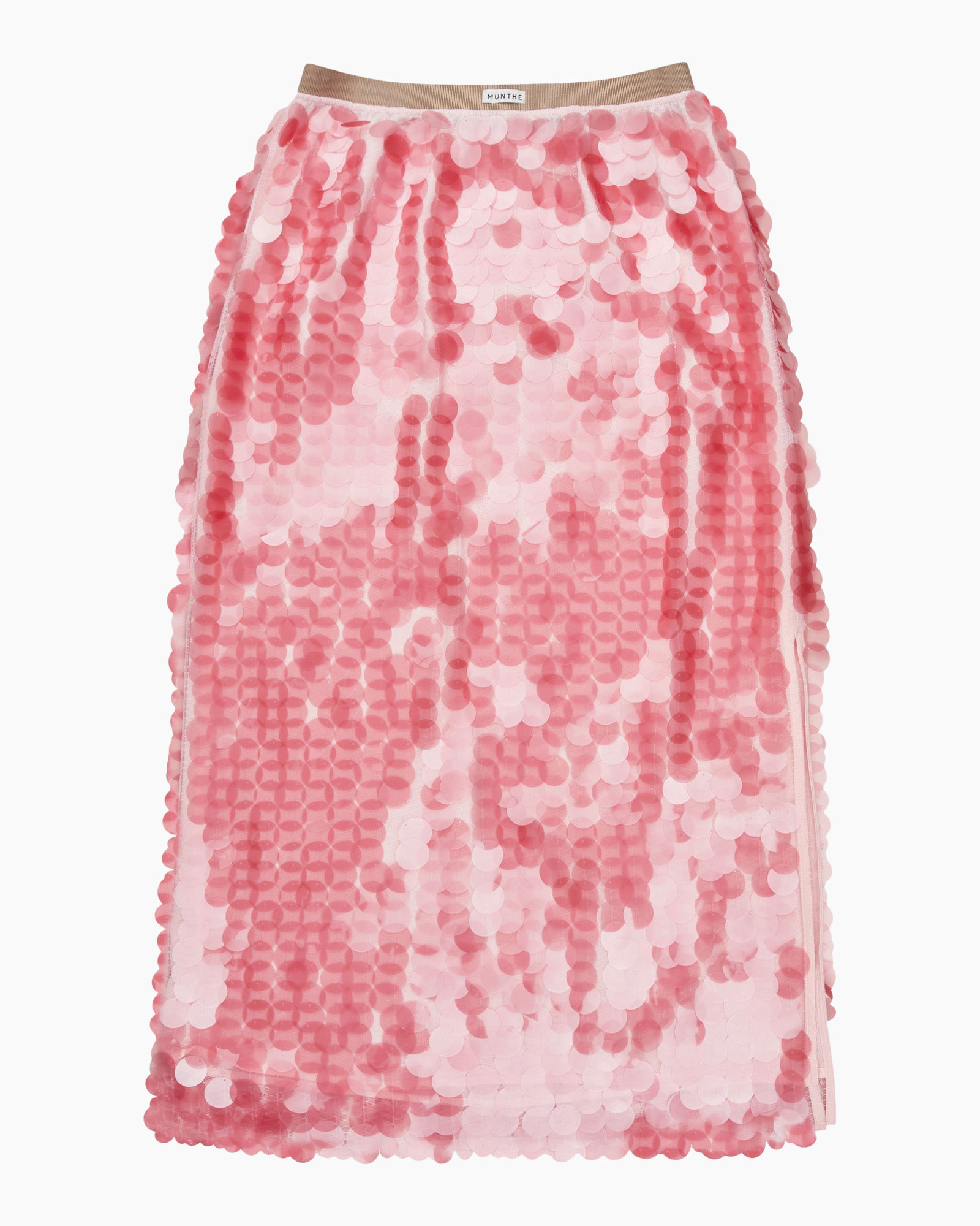 skirt, pinky-pink, sequins, midi, elastic-waistband