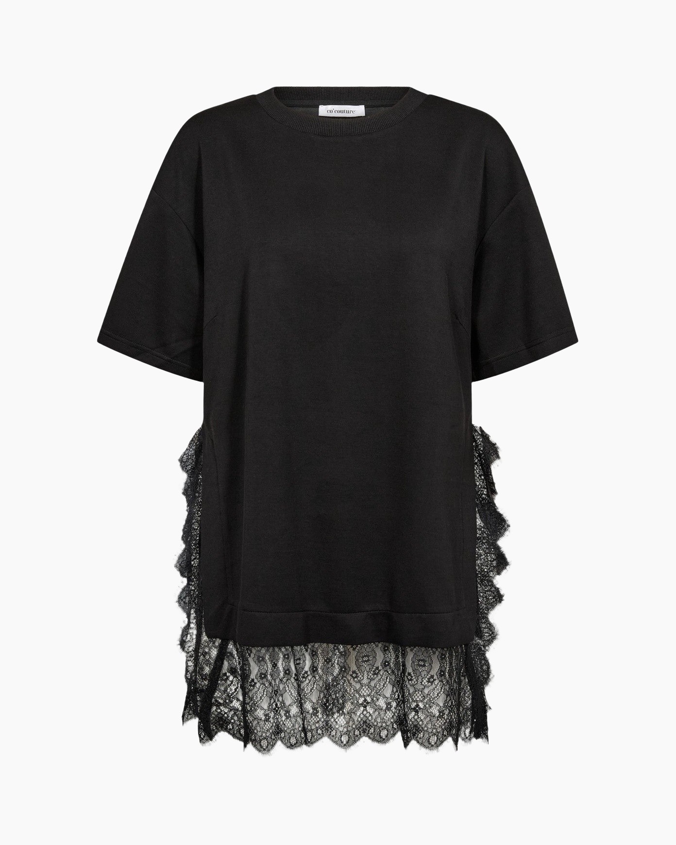 t-shirt, korte mouw, zwart, kant zoom, casual top