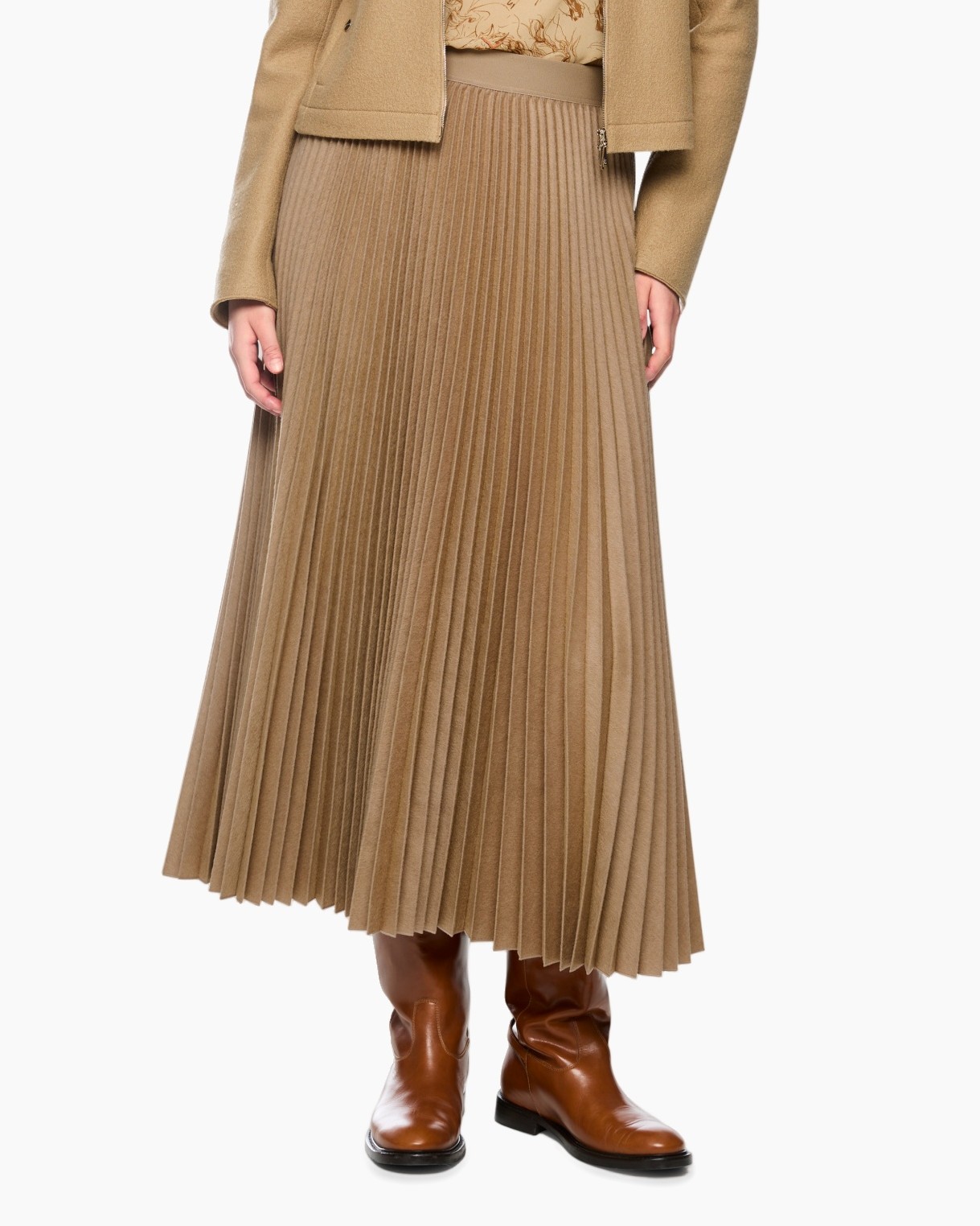 rok, plooien, maxi, camel, laarzen