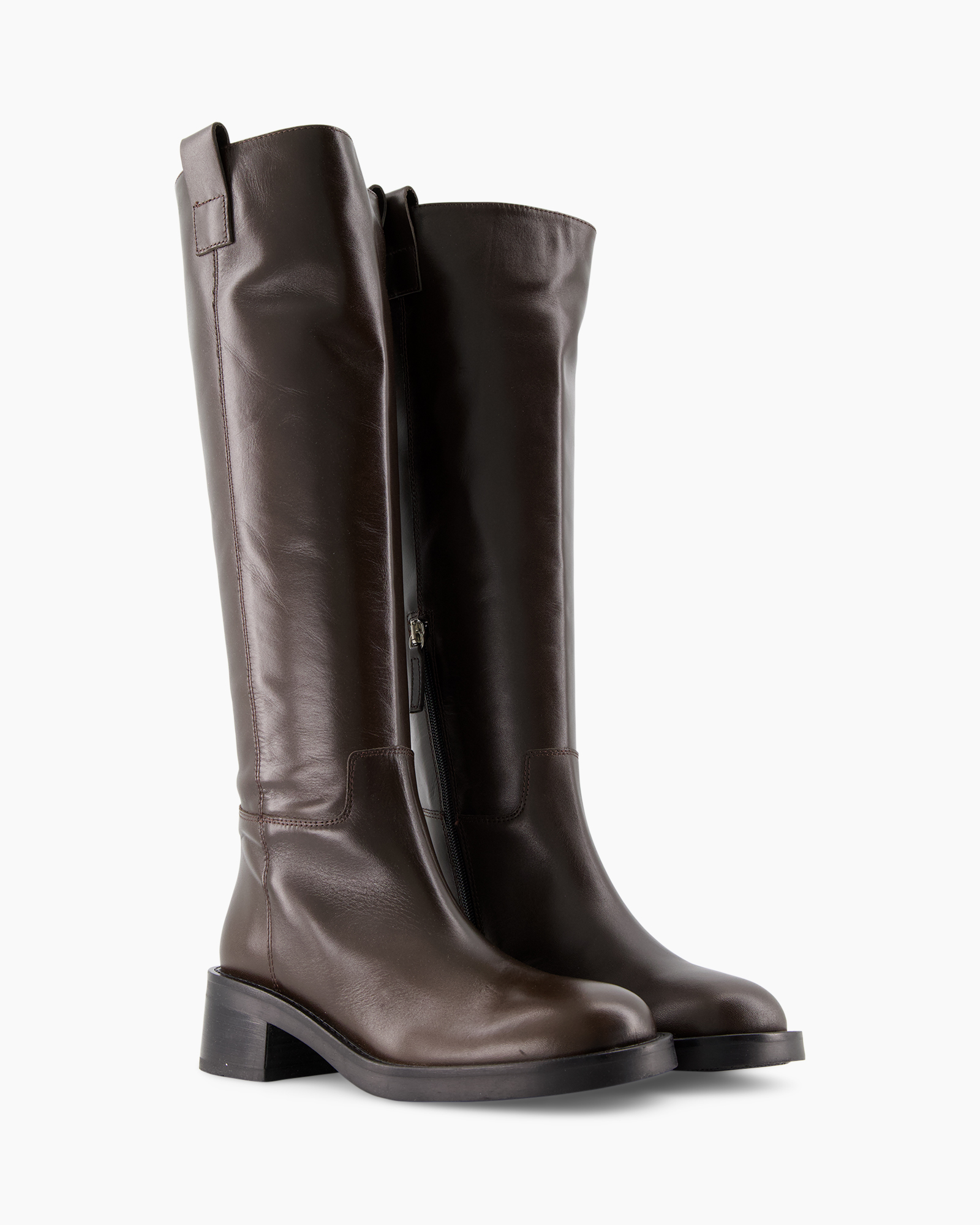 laarzen, knee-high, bruin, leer, ritssluiting