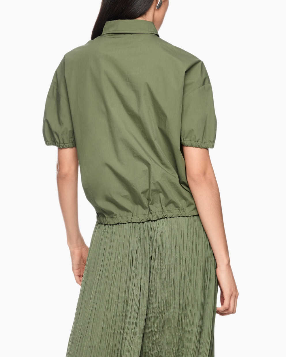 shirt, polo, short sleeves, elastic waist, olive green