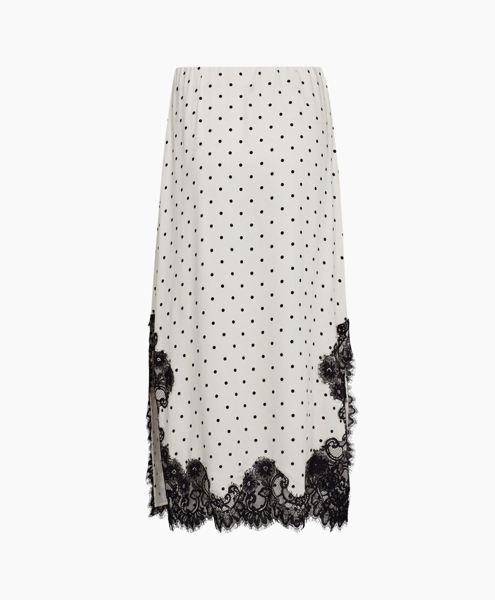 polka dot, middenlengte, wit, kantafwerking, rok