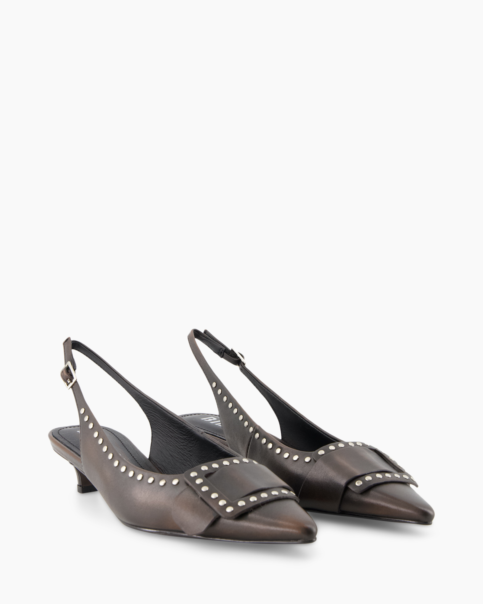 wandelschoenen dames, pump, bruin, slingback, studs