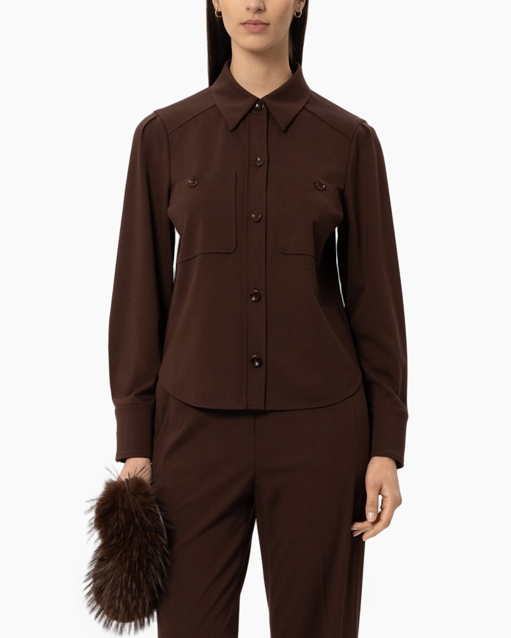 hemd, knopen blouse?, zakken, lange mouwen, bruin