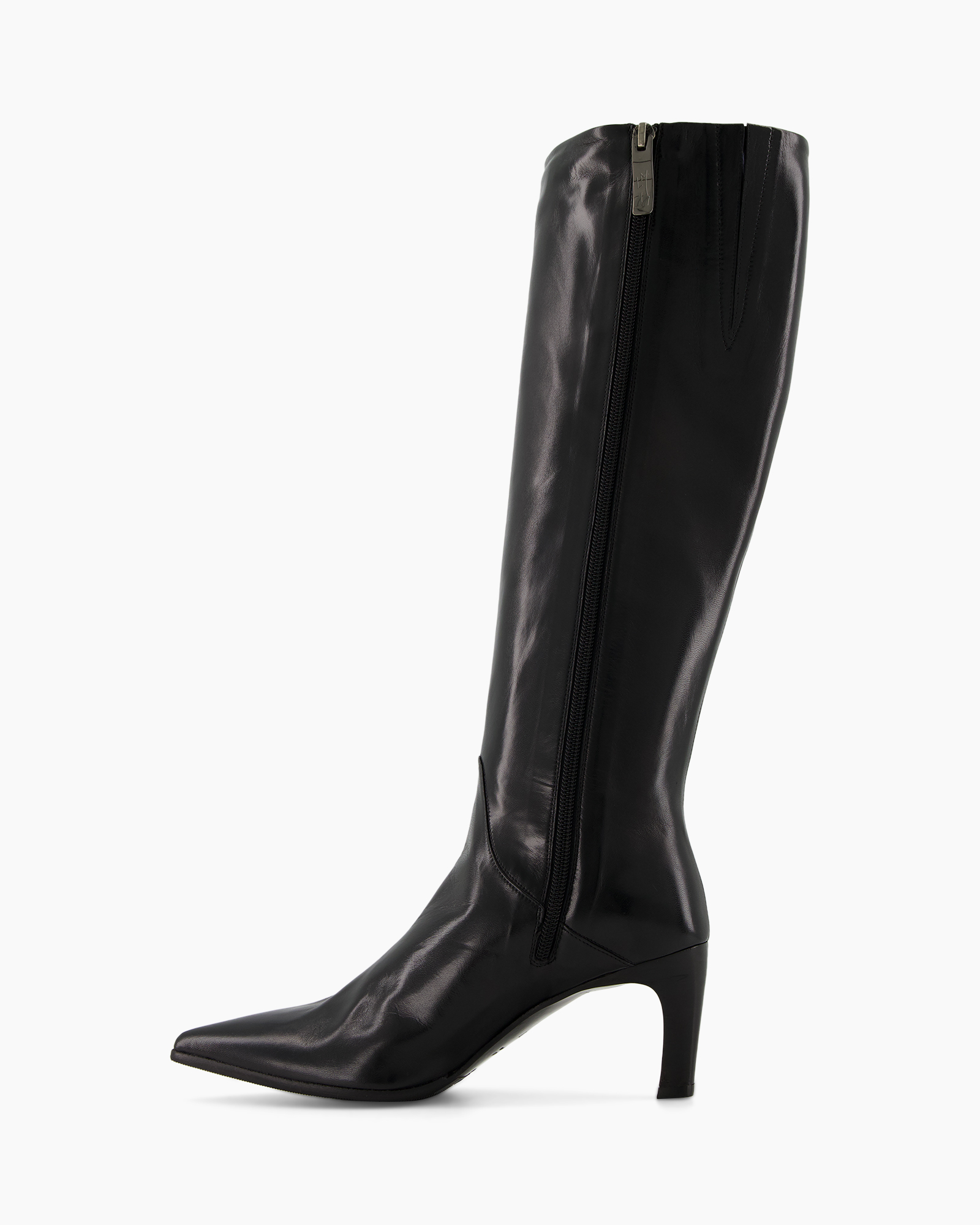 kneehoog, laarzen, laars met rits, zwarte leer, stilettohak