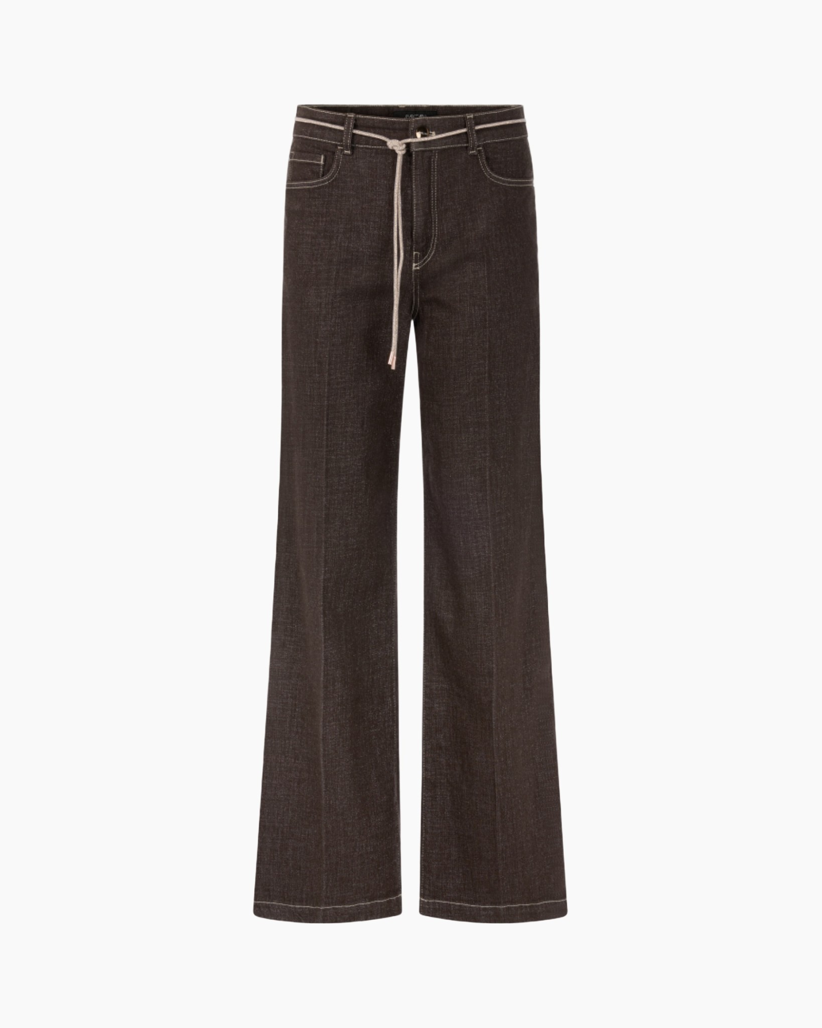broek, wijd uitlopend, denim, bruin, touwtjeskoord