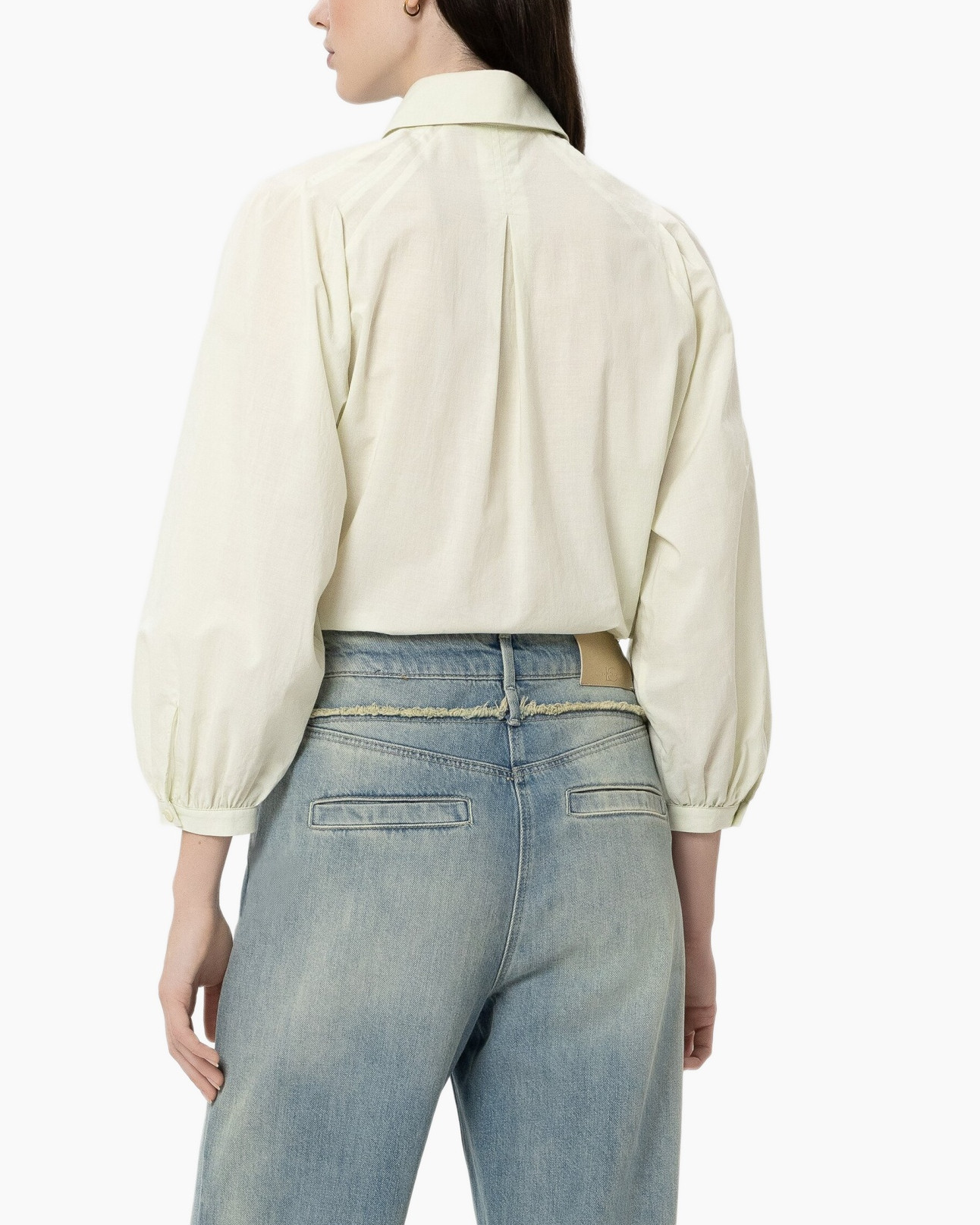 blouse, hemd met kraag, lange mouwen, pofmouwen, lichte kleur