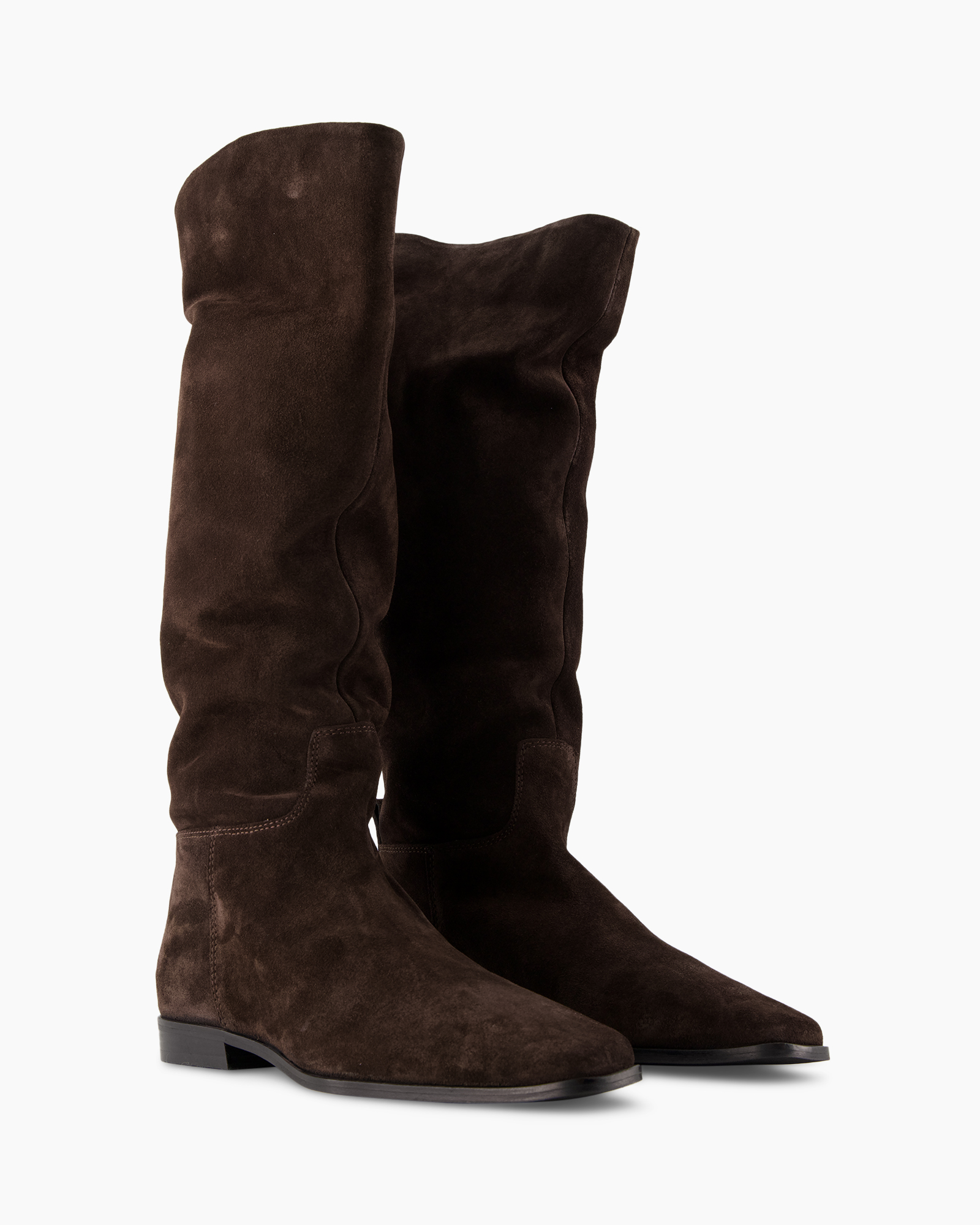 laarzen, knee-high, bruin, suede, platte zool