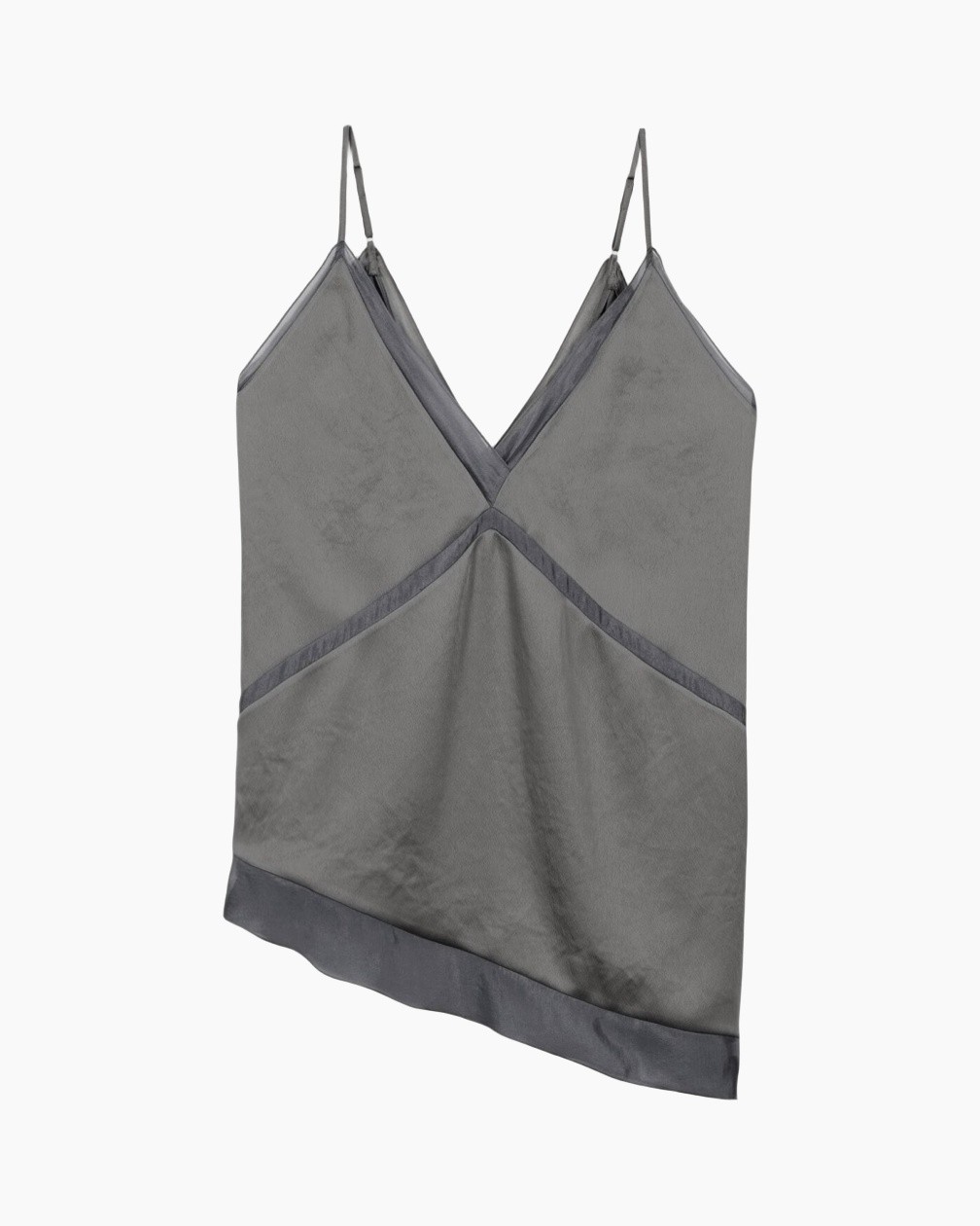 satijn top, cami top, spaghettibandjes, grijs, v-hals