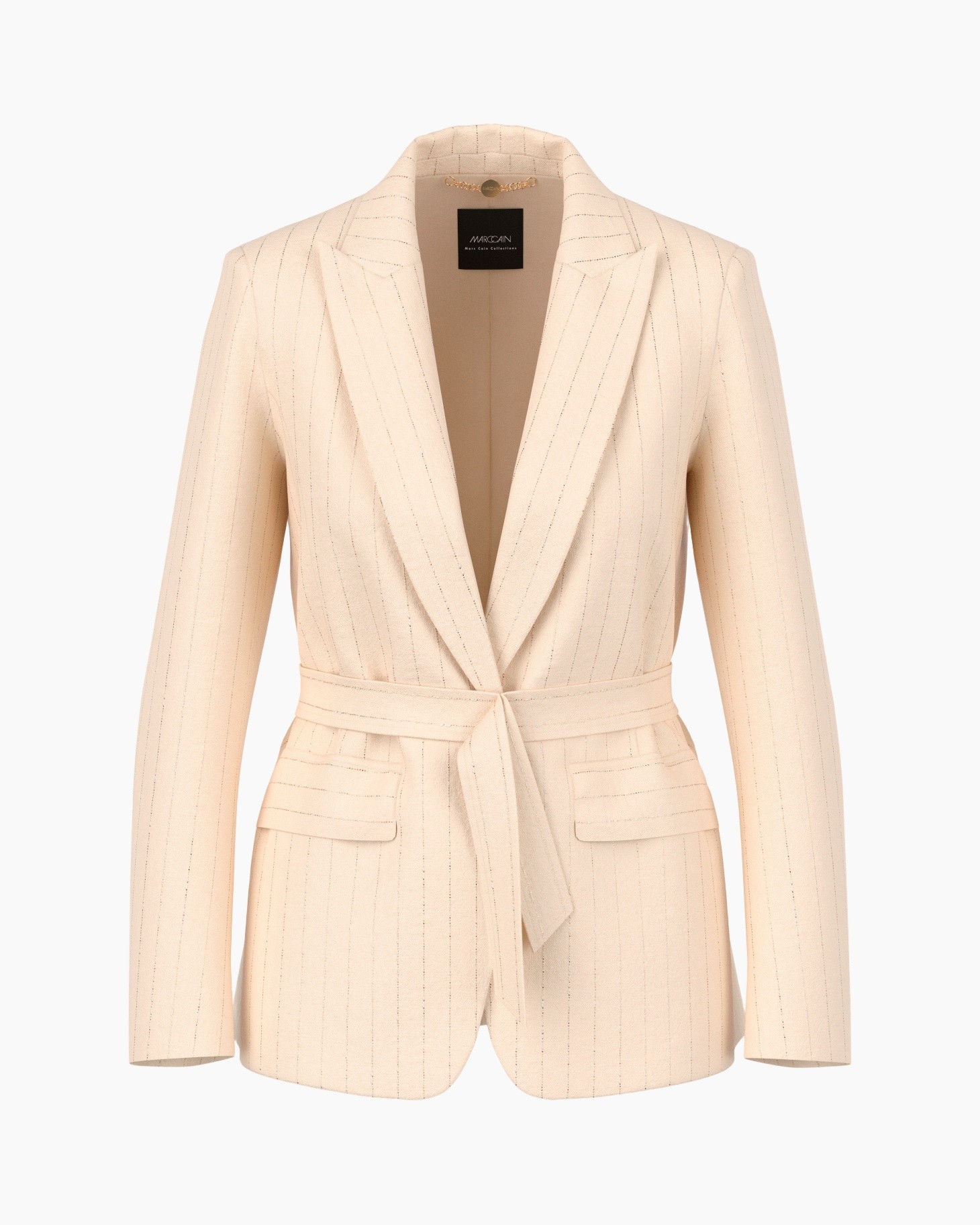 blazer, tailored, beige, pinstripe, riemelriem