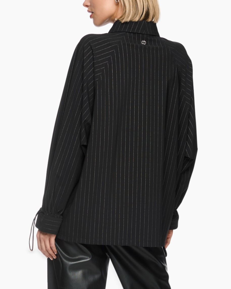 blouse, knopen-overhemden, streep, losvallend, zwart