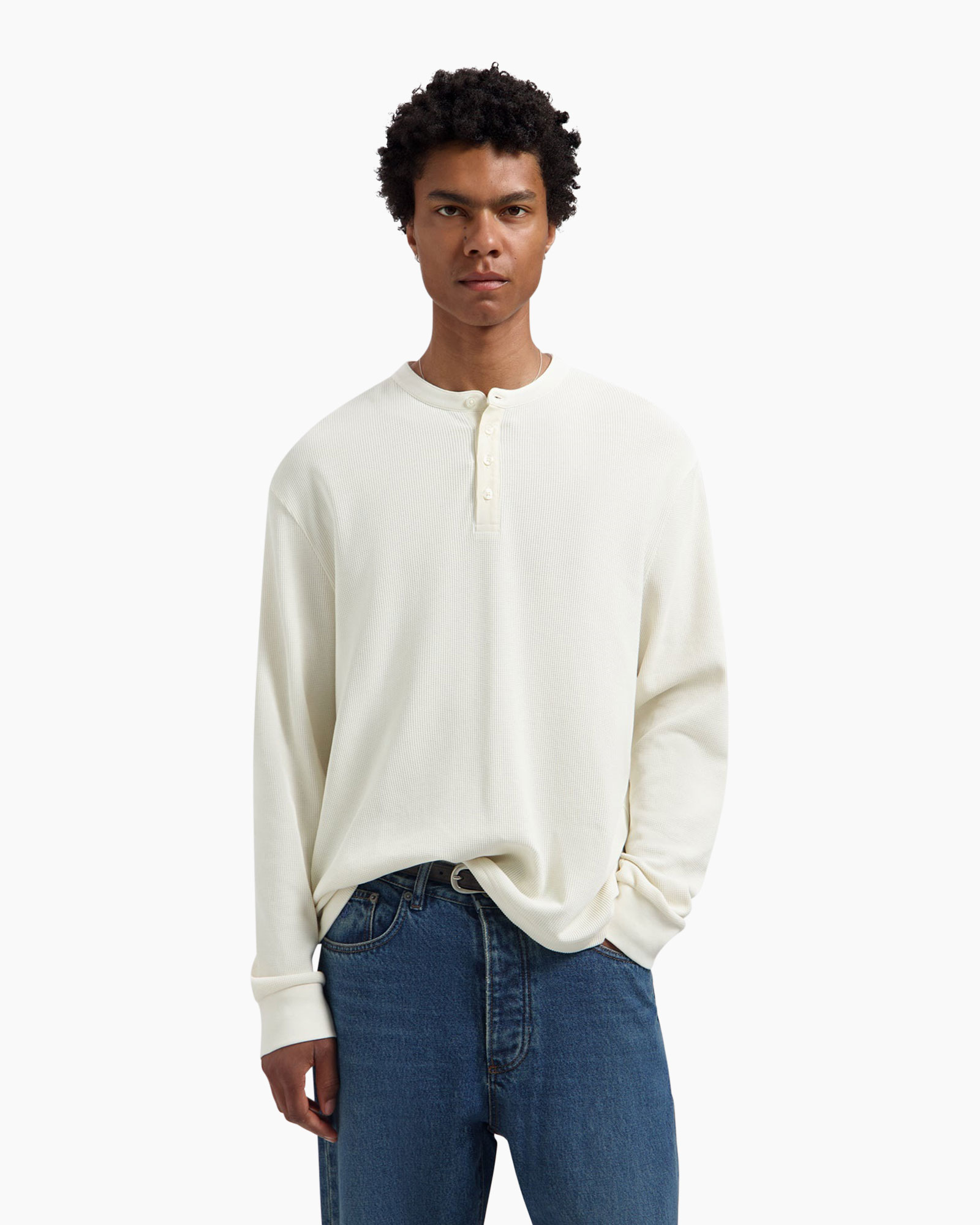langerem, henley, crème, gebreide, casual