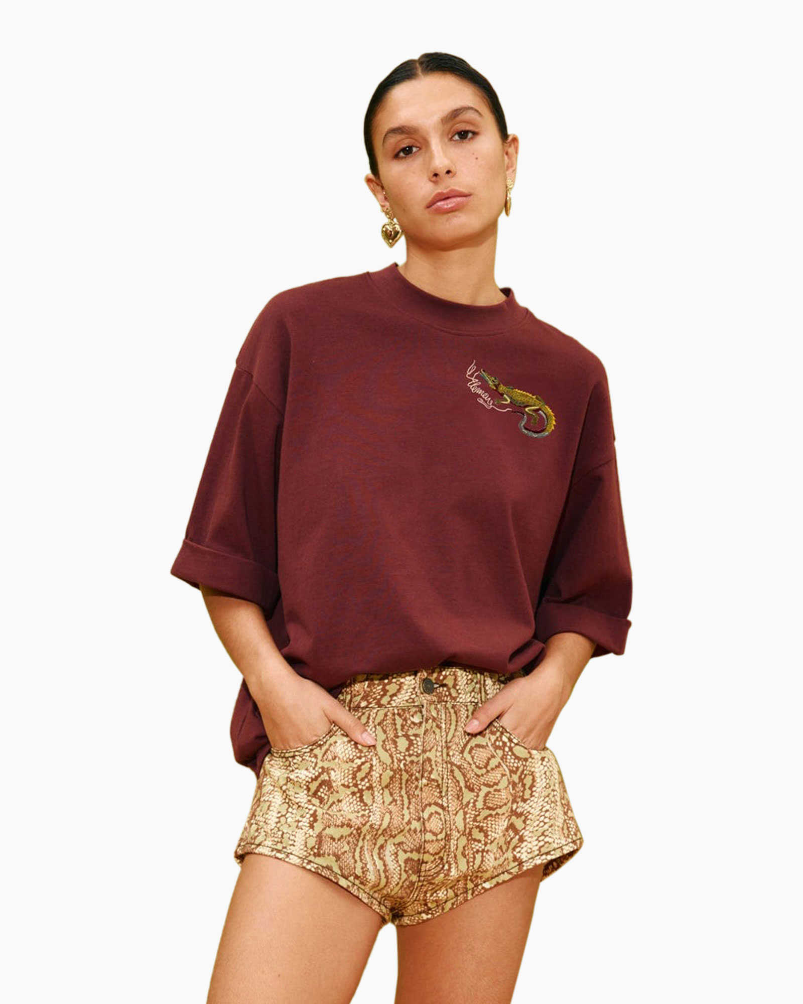 hoodie, korte mouwen, maroon, ronde hals, borduursel