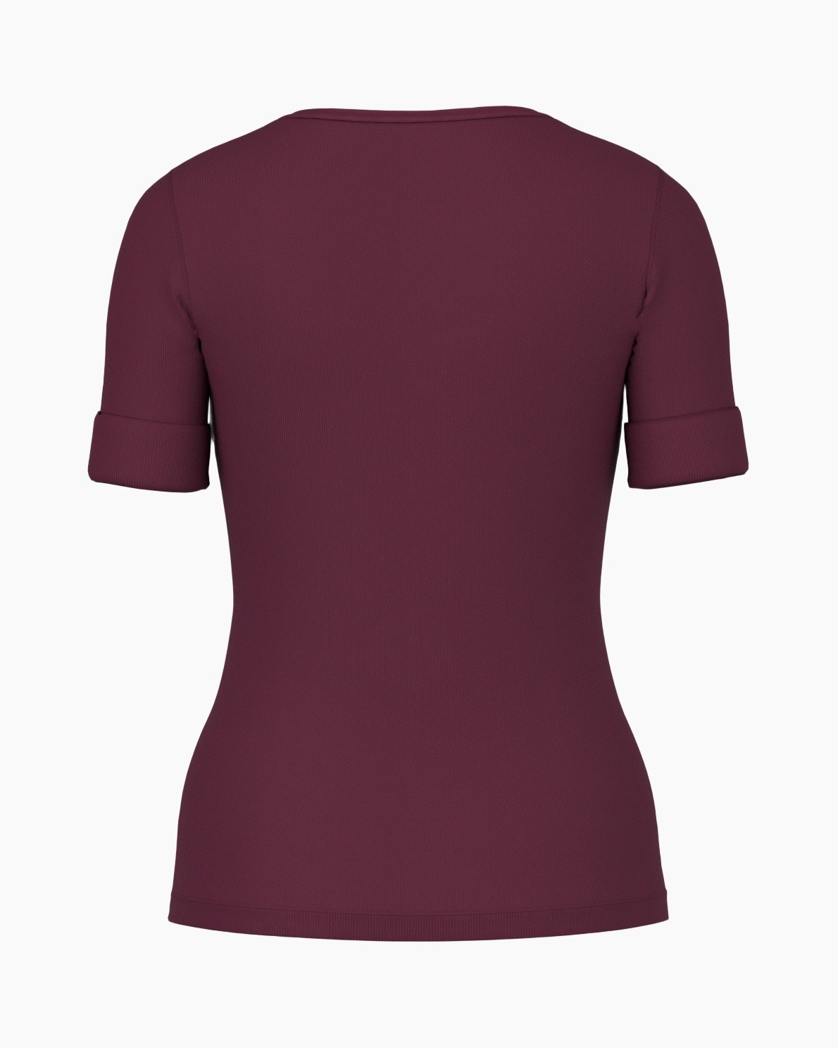 t-shirt, korte mouwen, rolkraag, bordeaux, effen