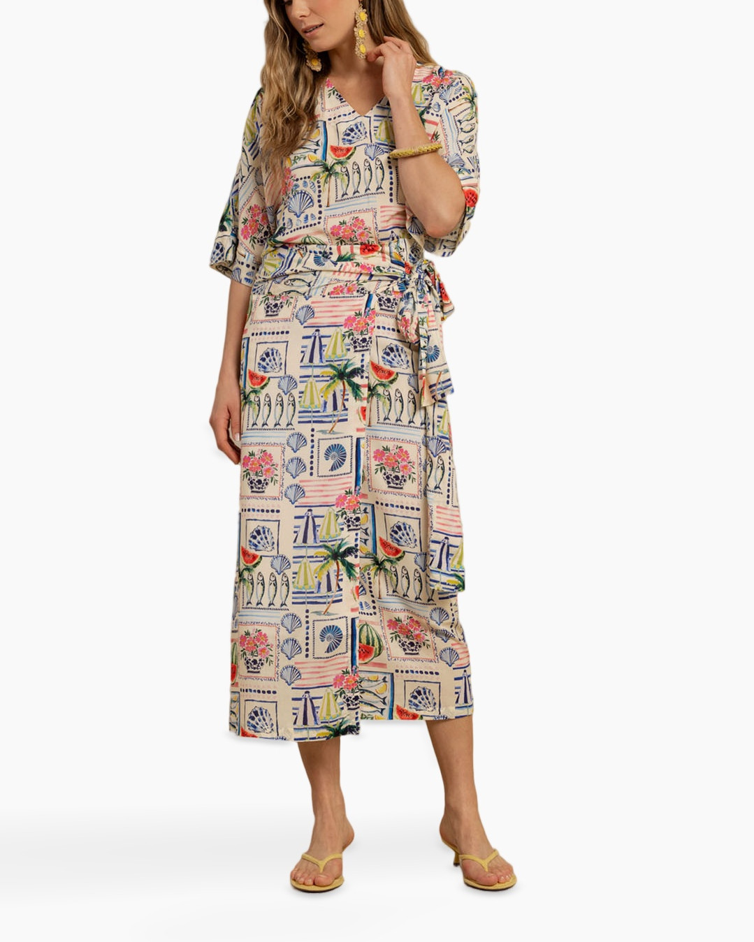 summer dress, kaftan, print, palm tree, beach pattern