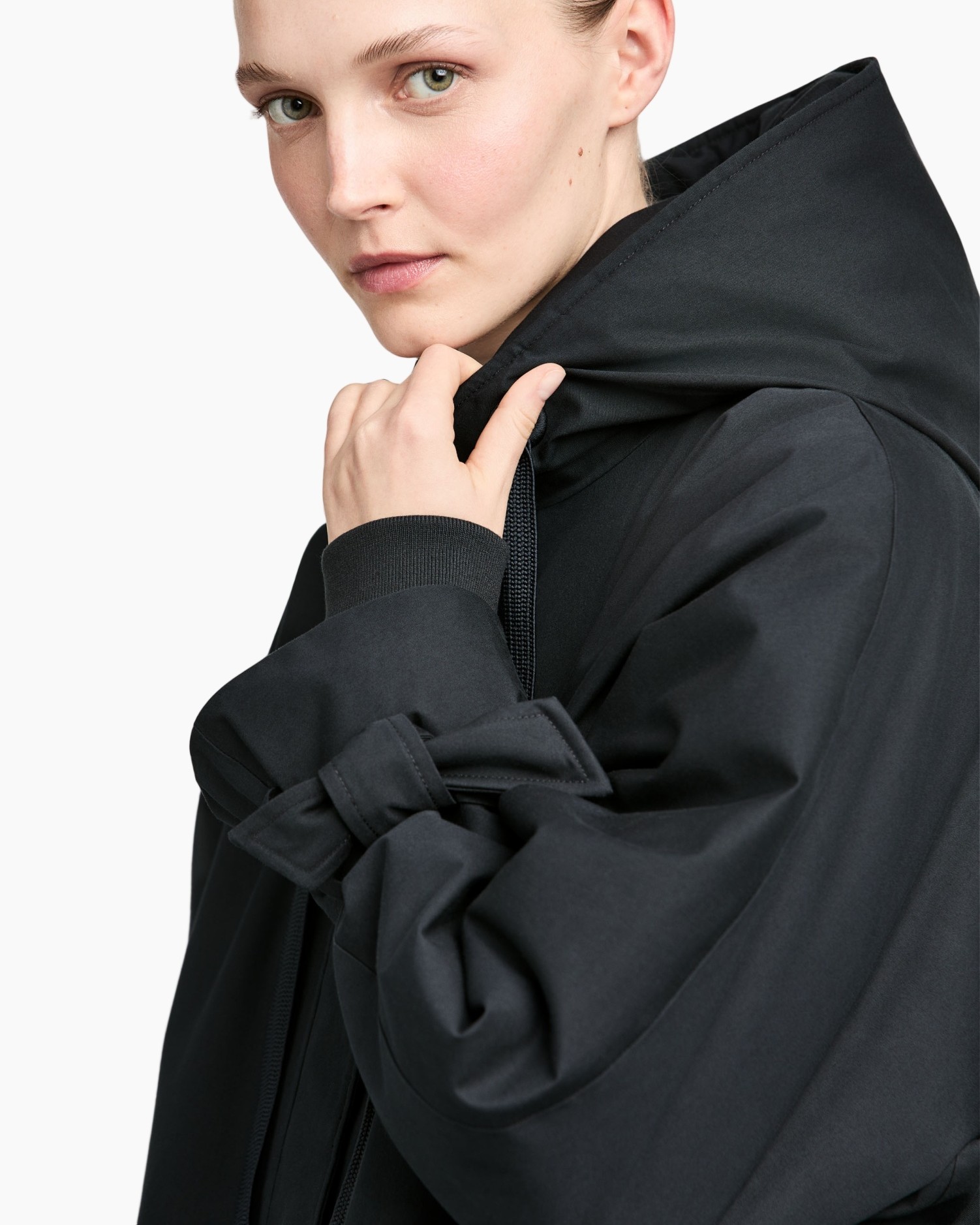 hoodie, jacket, zwart, kap, pofmouw