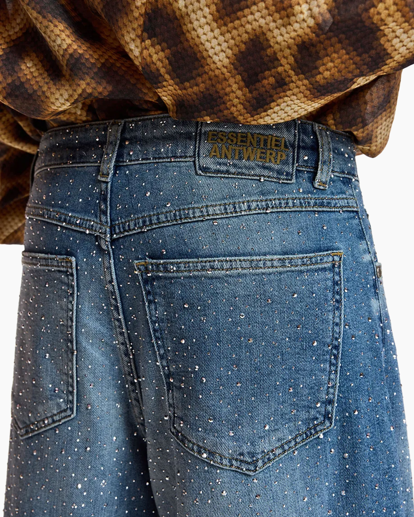 denim, spijkerbroek, glitters, achterzak, hoogmodel