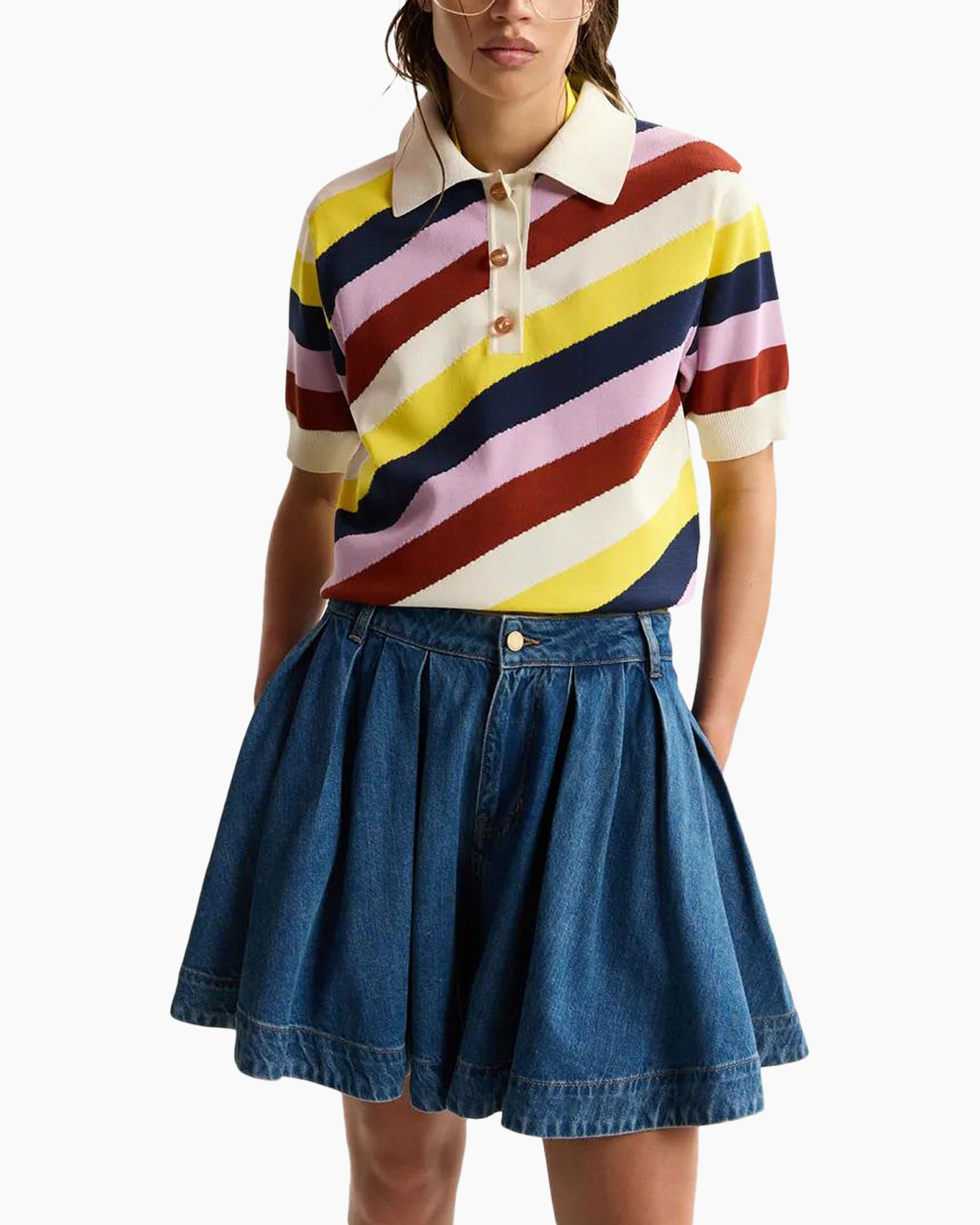 strepen, poloshirt, korte mouwen, veelkleurig, kraag