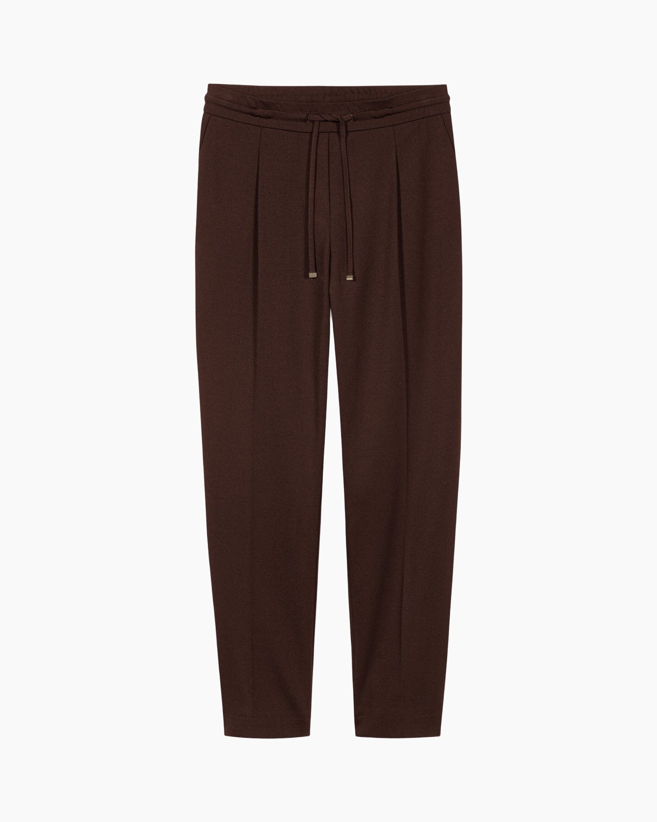 broek, touwsluiting, bruin, plooien, tappered